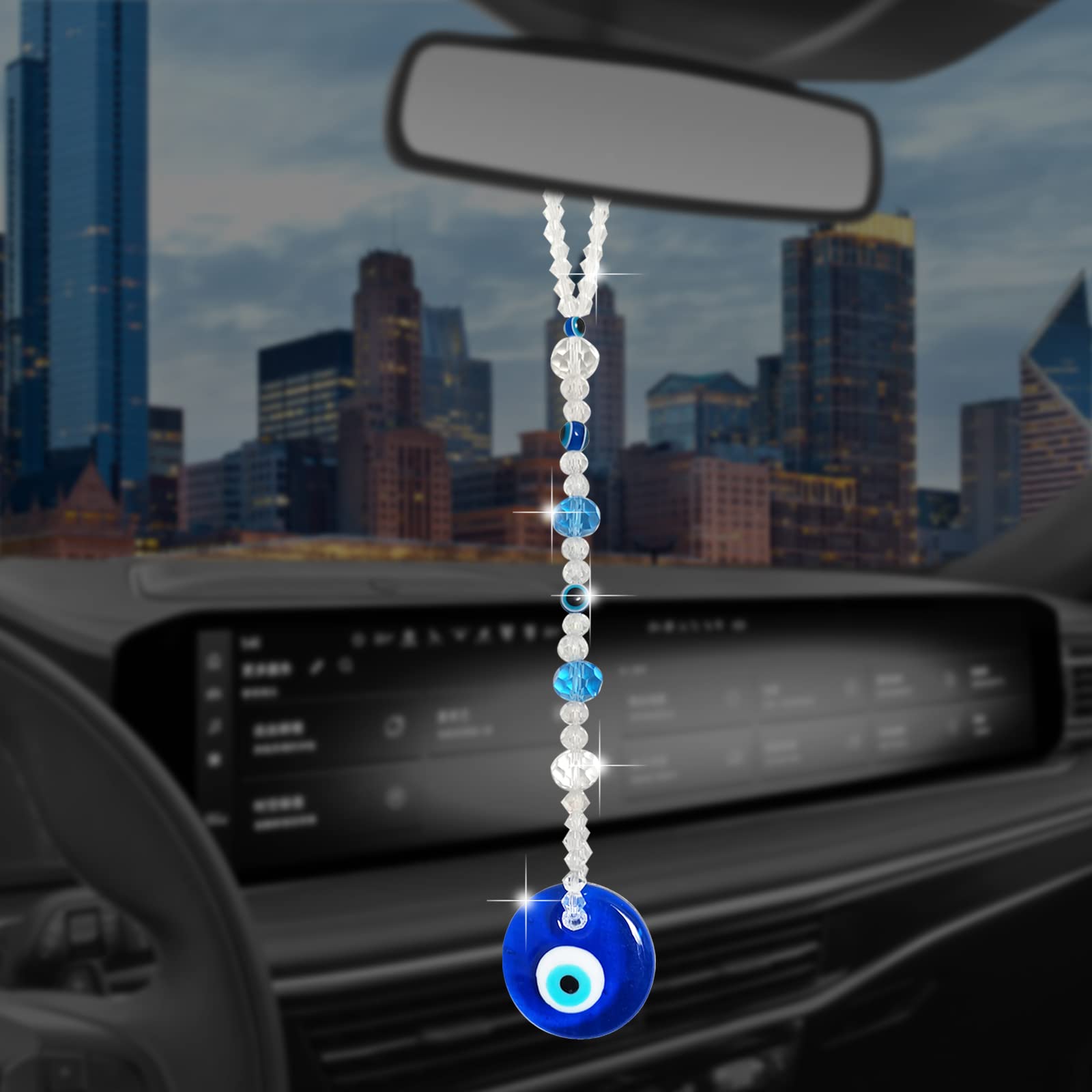 Evil Eye Car Hanging Ornament Crystal Beads Evil Eye Window Pendent for Window Car Door Frame Balcony, Evil Eye Car Accessories,