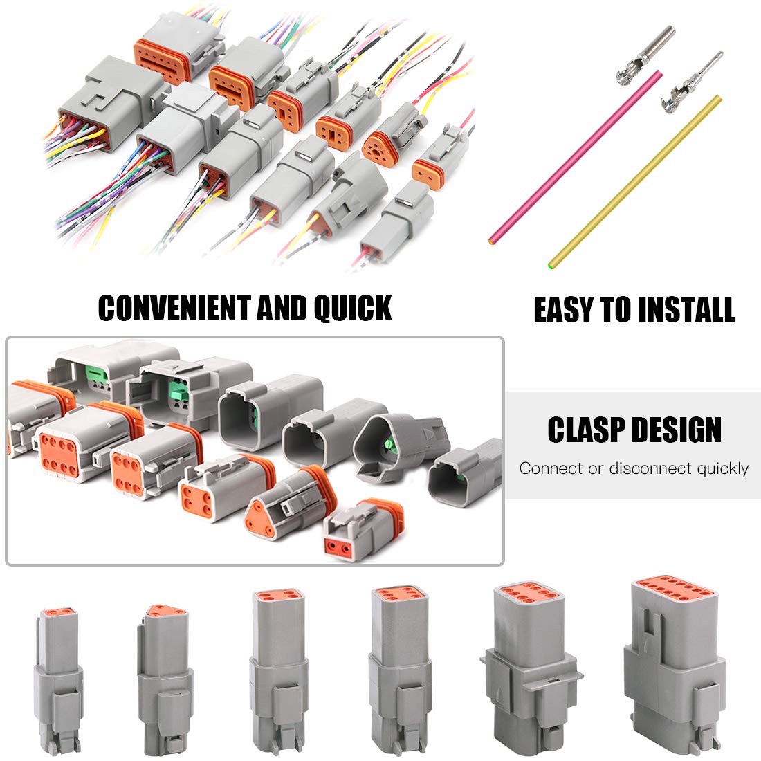 Glarks 6 Sets 2 3 4 6 8 12 Pin Sealed Gray Male and Female Auto Waterproof Electrical Wire Connector Plug 22-16AWG Connector for