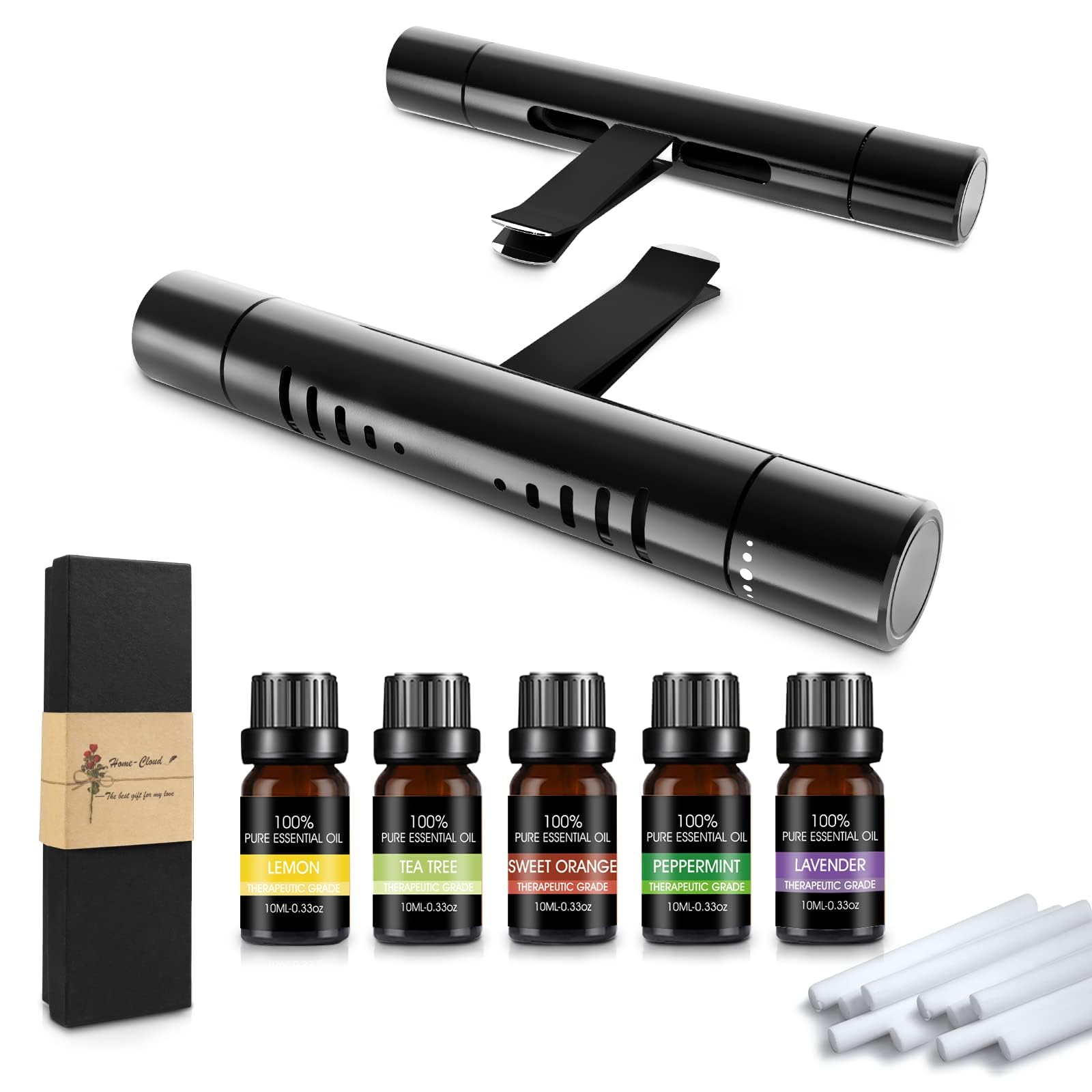 Car Air Fresheners, Car Air Fresheners Clip Set With 5 Essential Oil Scents(10Ml Each) 12 Refill Sticks, Car Diffuser Vent Clip 