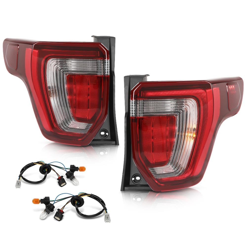 G-PLUS Rear Tail Lights Brake Lamp Assembly Pair Fit Ford Explorer 2016 2017 2018 2019 W/Wiring Harness & Bulbs, Clear & Red Len