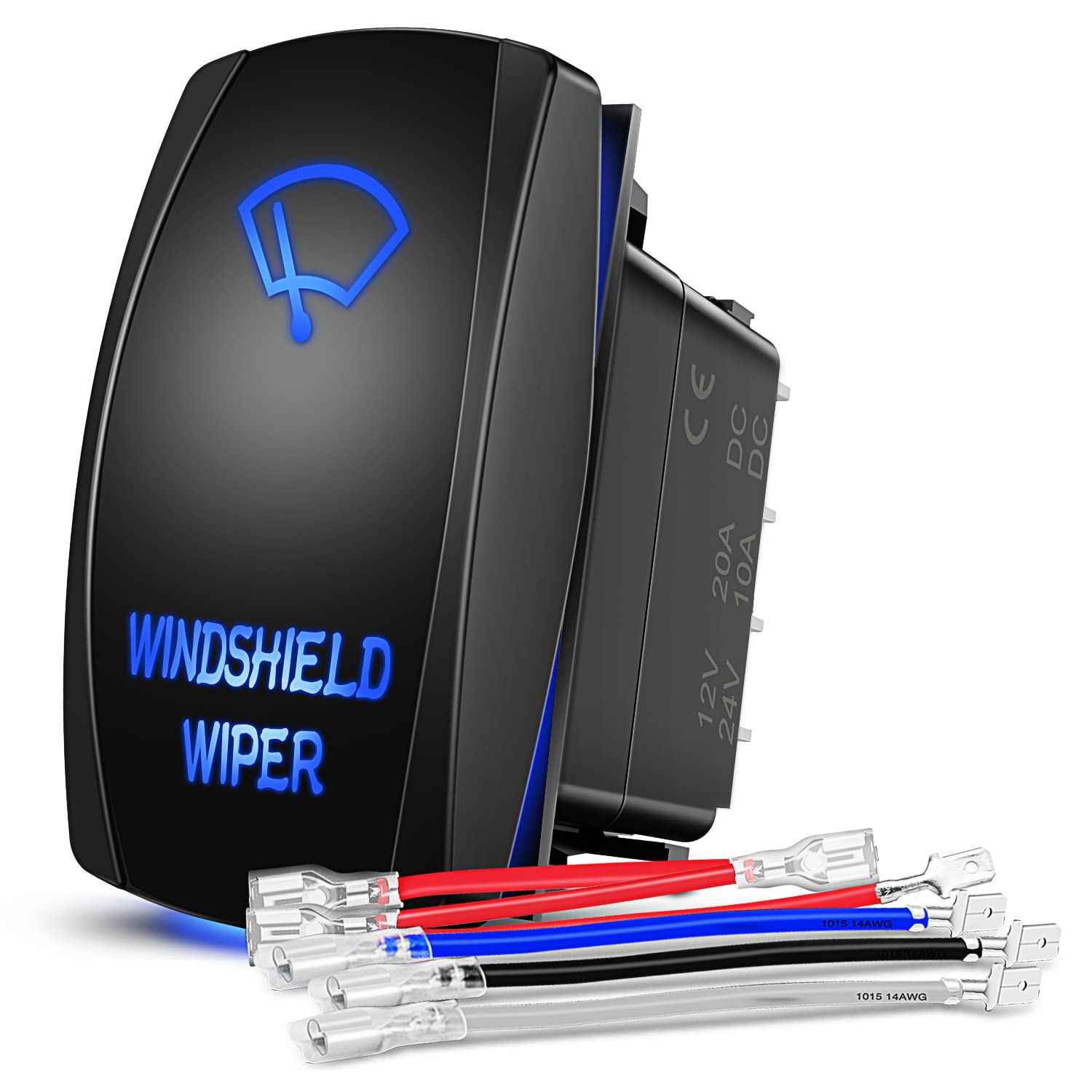 Nilight Windshield Wiper Rocker Switch Led Light Bar Switch 8Pin Laser (ON) On Off DPDT switches 20A/12V 10A/24V Switch Blue wit