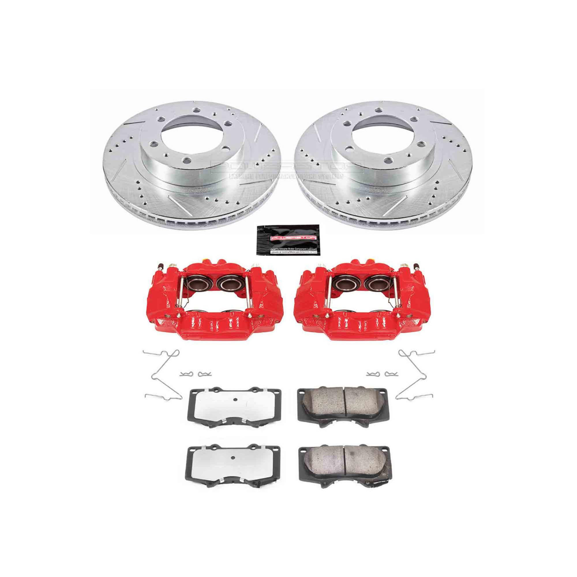 Power Stop Kc137-36 Z36 Truck & Tow Front Calipers With Drilled And Slotted Brake Rotors, Carbon-Fiber Ceramic Brake Pads Brake Kit For Toyota 4Runner Fj Cruiser Tacoma 6 Lug