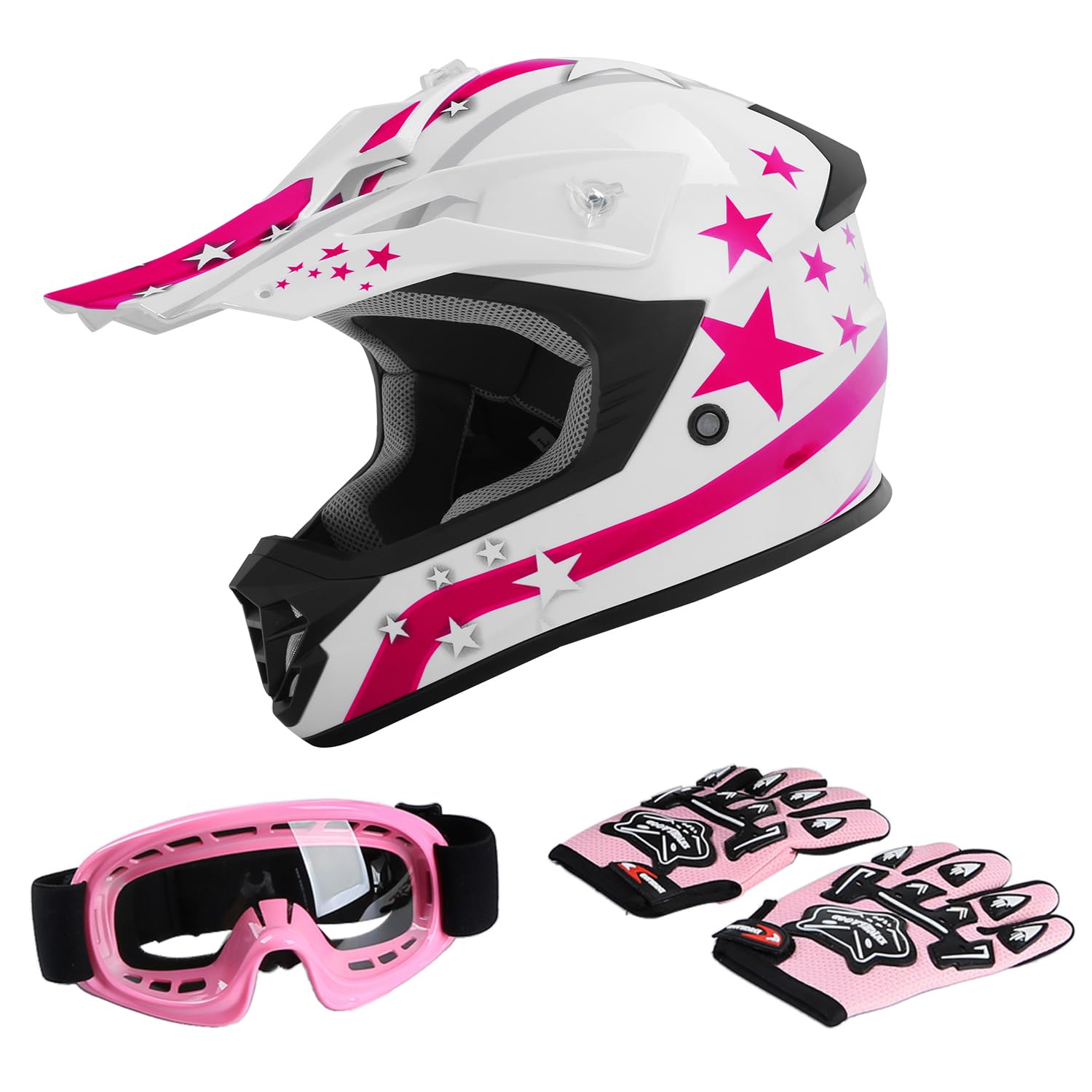 Tct-Motorparts Dot Pink Four Wheeler Girls Riding Helmet Youth Kids Motocross Atv Helmets Offroad Street Dirt Bike Go-Kart Bmx M