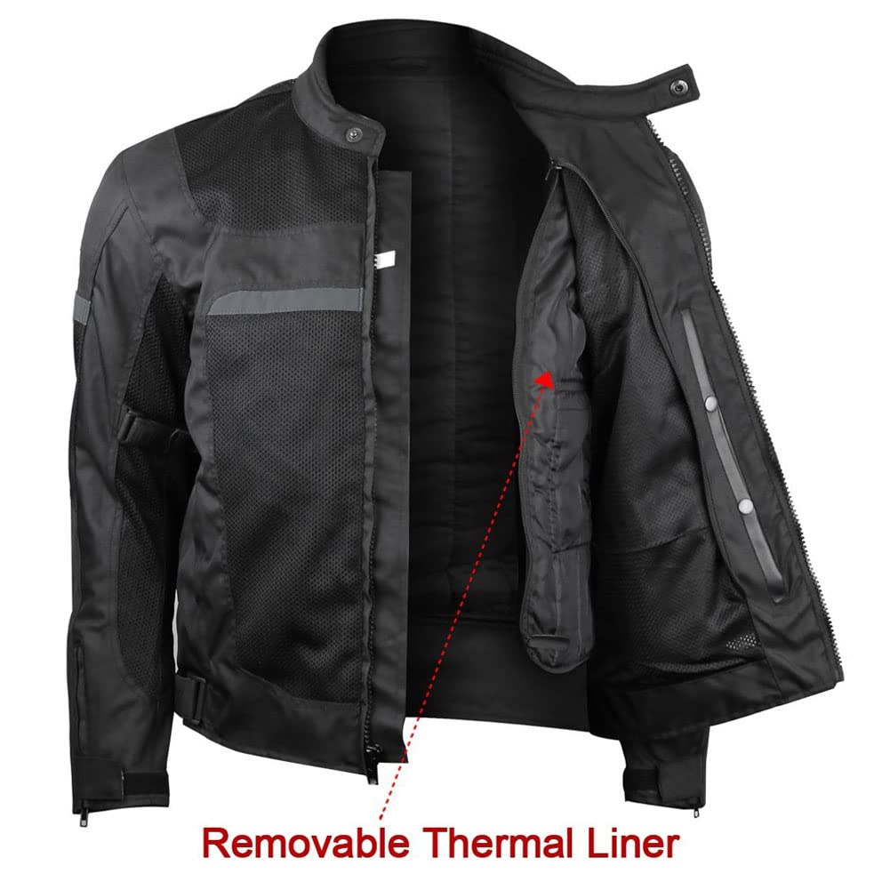 Vance Leather Revo Mens Black Advanced All-Season Reflective Mesh & Textile Motorcycle Jacket W/Ce Armor & Removable Liner (Blac