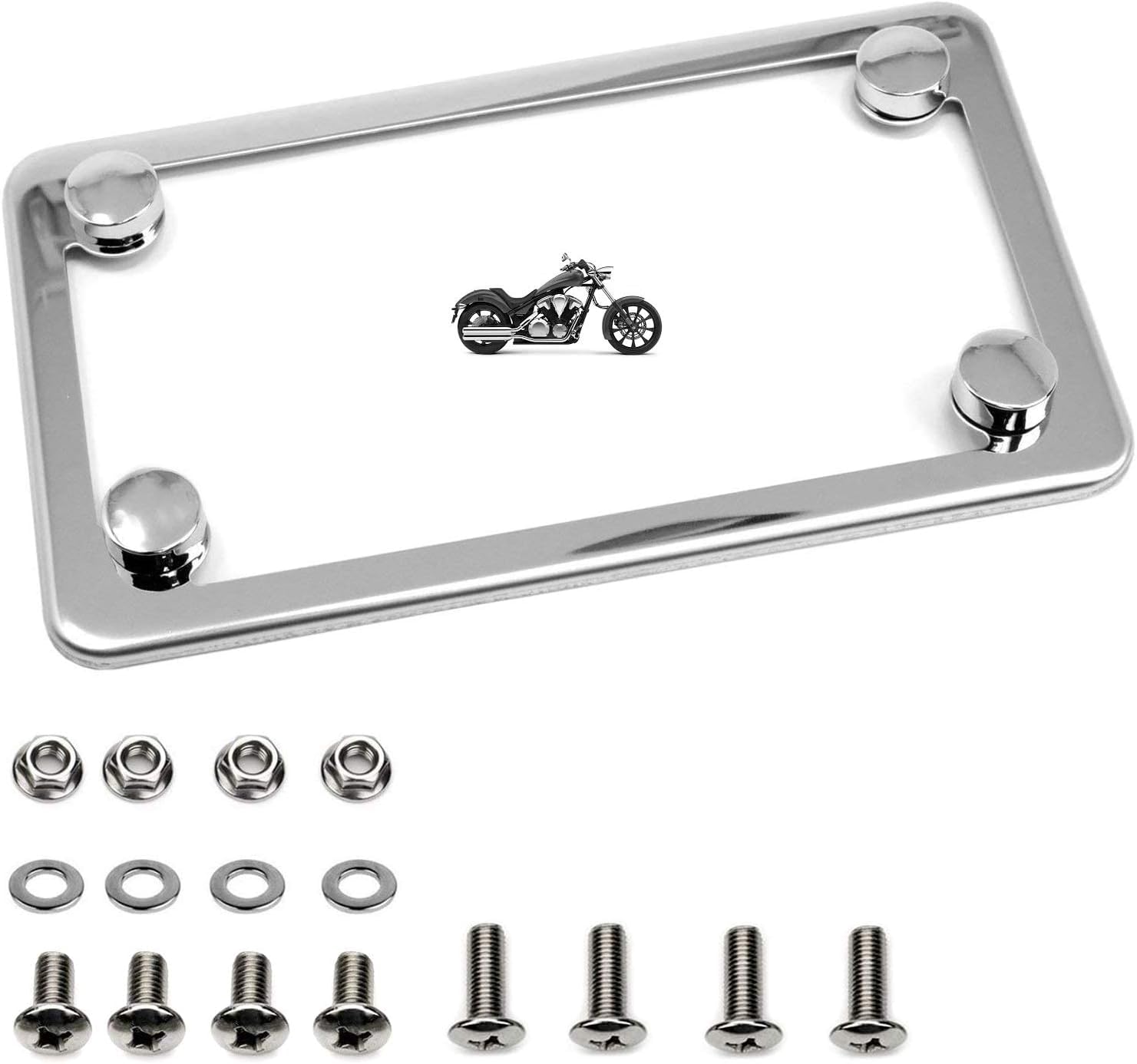Lfparts Motorcycle Polished Slim Style Stainless Steel License Plate Frame, Chrome
