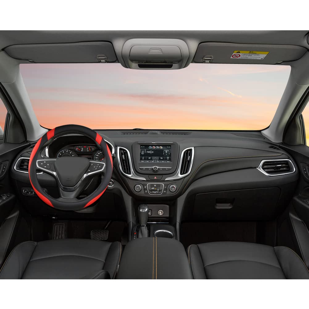 West Llama Steering Wheel Cover - Faux Leather, Standard Size (14.5-15"), Black+Red for Chevy