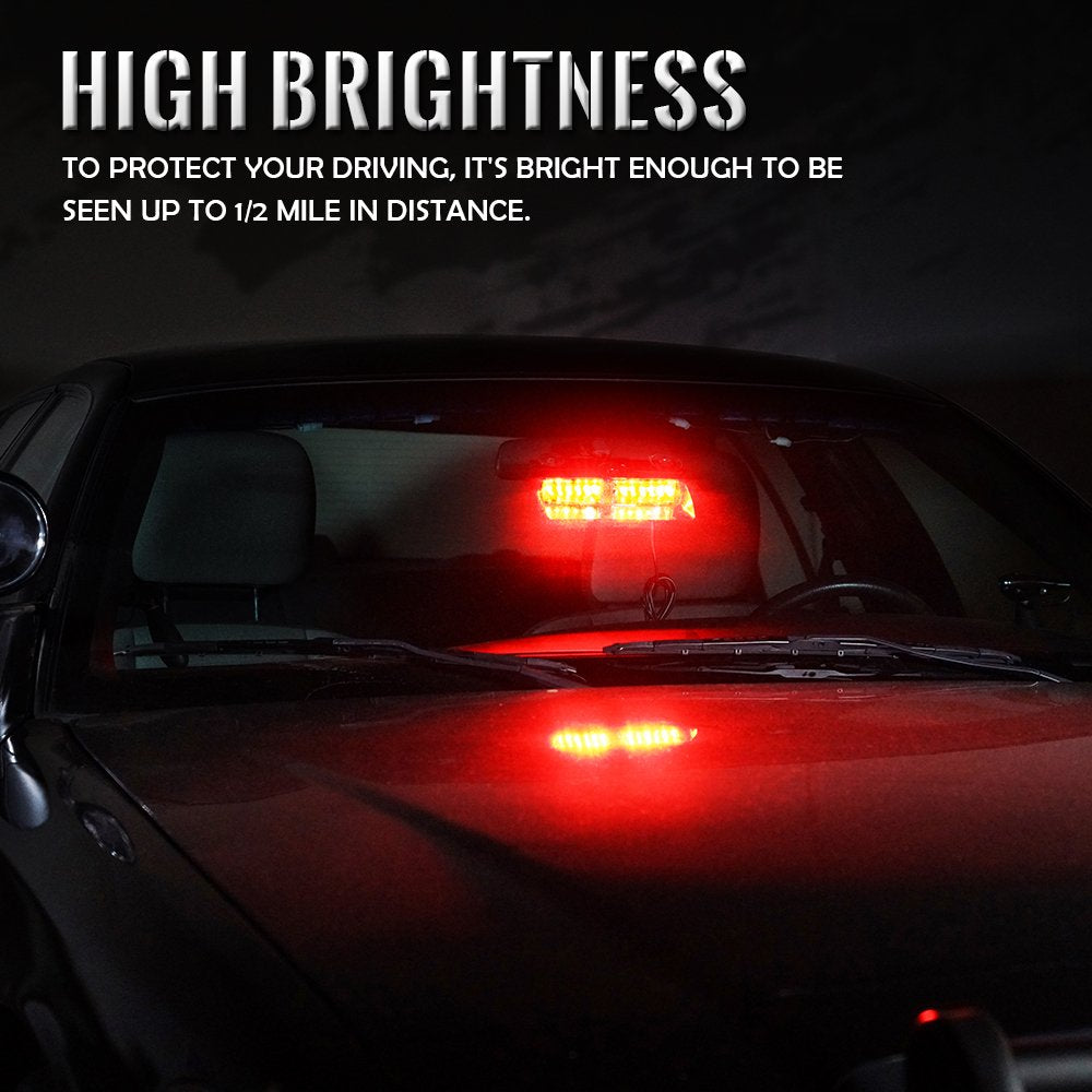 Xprite Red LED Strobe Lights for Vehicles, Model YL125-R-1, Interior Dash & Windshield Warning Light with Suction Cups