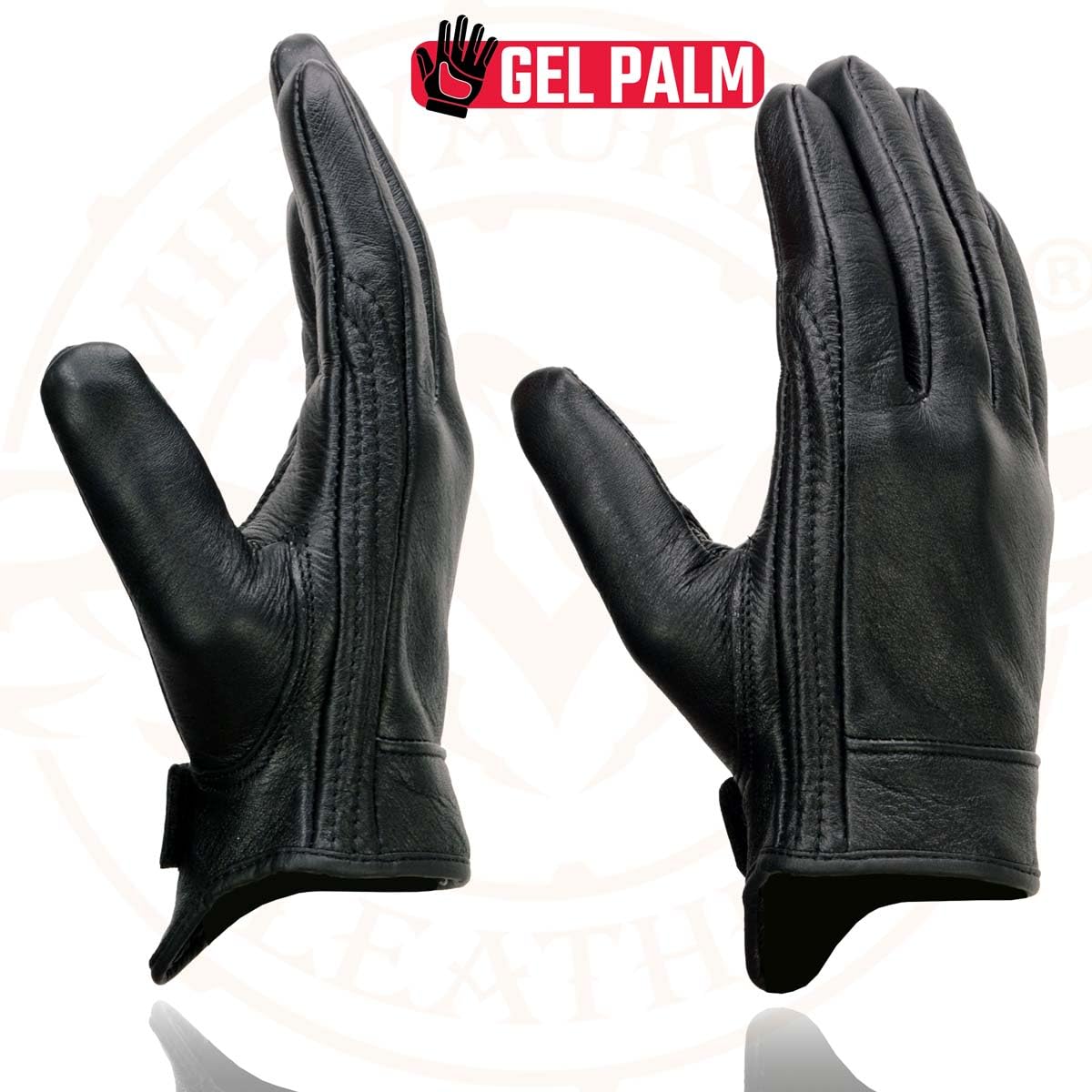 Milwaukee Leather Mg7510 Men'S Black Leather Gel Padded Palm Short Wrist Motorcycle Hand Gloves W/ Full Panel Cover - X-Small