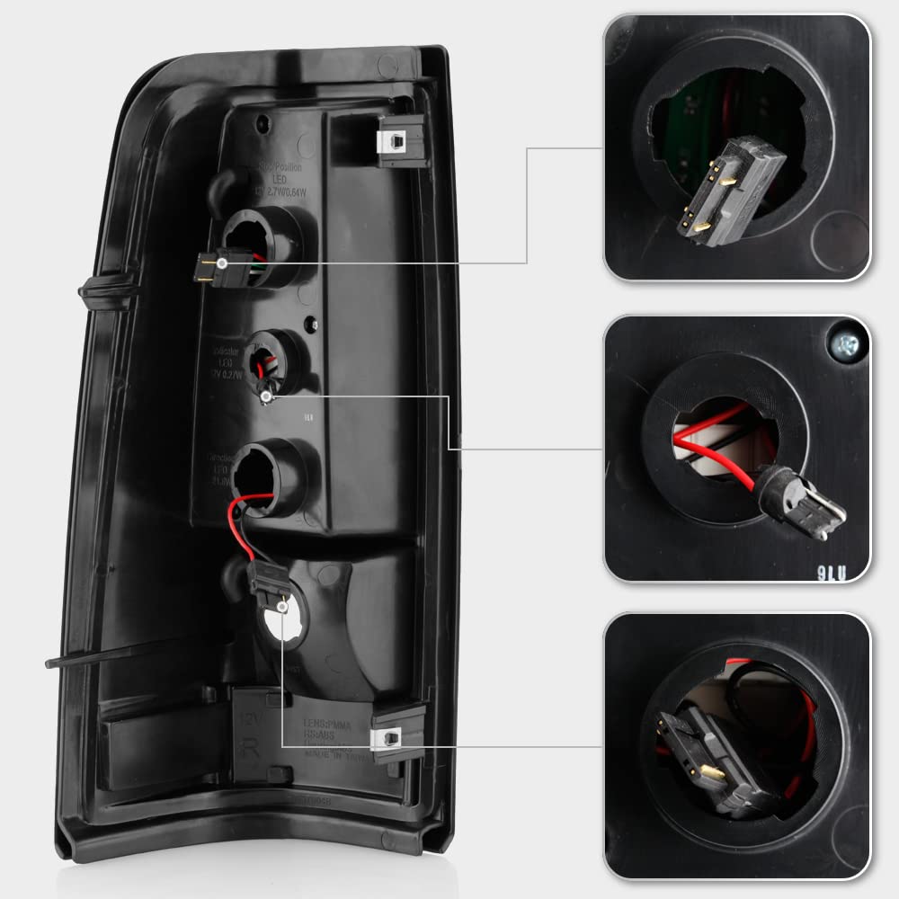 ACANII LED Tube Tail Lights Pair for 2003-2006 Chevy Silverado 1500 2500 3500 - Black Housing, Smoked Lens