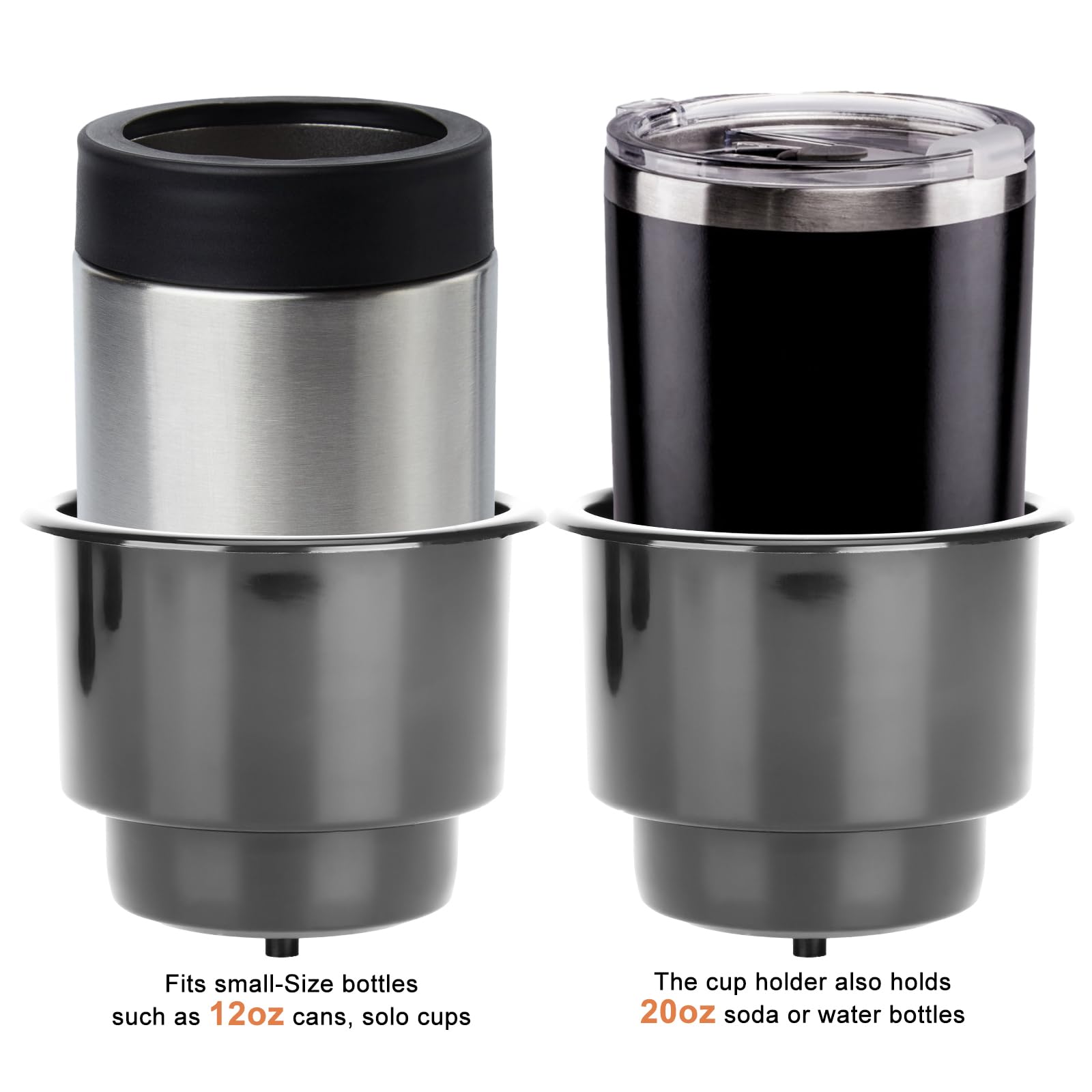 Amarine-Made (Set Of 4) Black Recessed Drop In Plastic Cup Drink Can Holder With Drain For Boat Car Marine Rv - Black