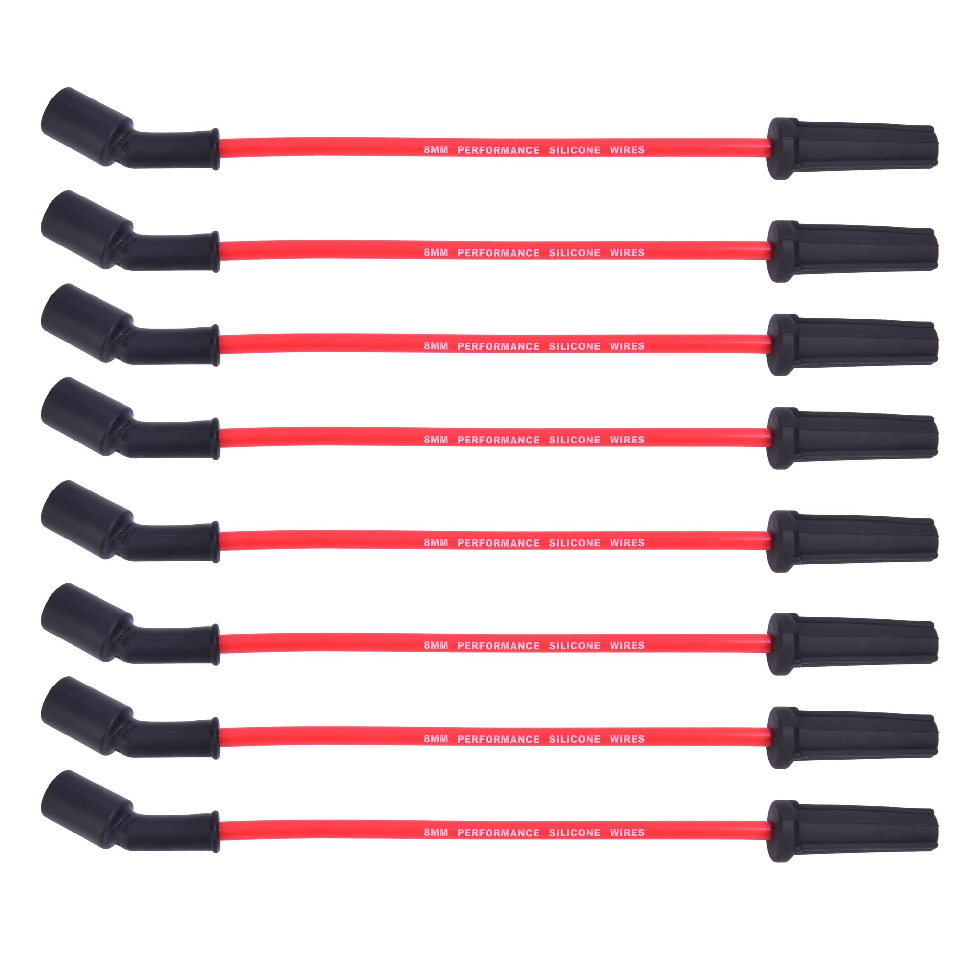 Rlp Set Of 8 Professional Spark Plug Wire 9748Hh 8.0Mm Red Compatible With Cadillac Escalade, Chevy Silverado Suburban Tahoe Gmc Sierra Yukon