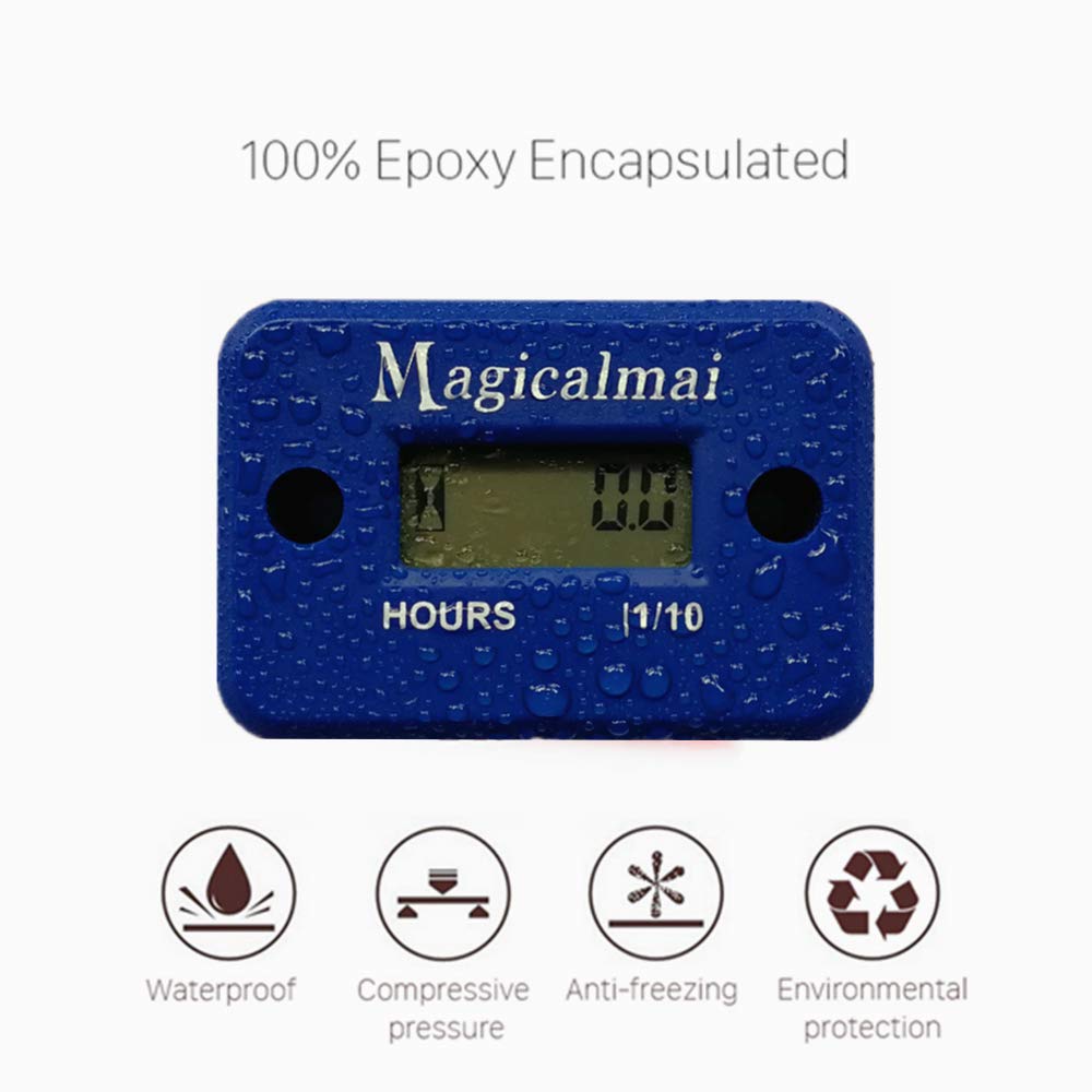 Magicalmai Inductive Hour Meter for Gas Engines - Waterproof, Blue, 1" Size, Ideal for Mowers, ATVs, Boats, and More