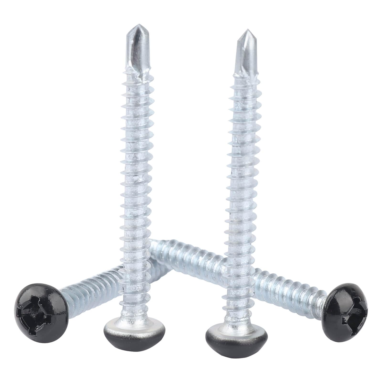 Pan Head Metal RV Screws Black #8 x1-1/2 for Quad Drive Self Tapping Drill RV Interior and Exterior Enclosed Trailer Repair Scre