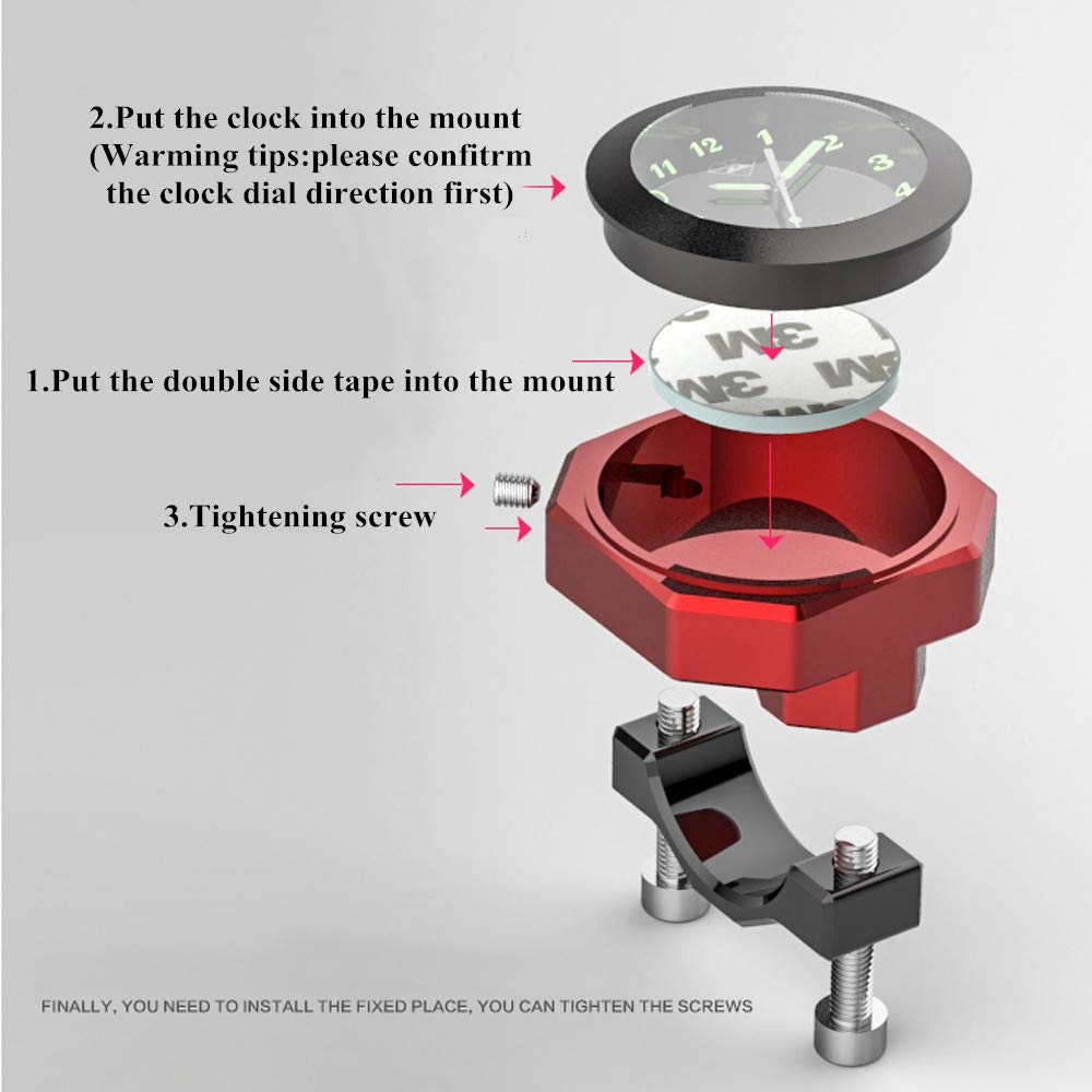 Perfectech Waterproof 7/8''- 1 1/8'' Handlebar Luminous Dial Motorcycle Clock for Dirt Bike Motocross Yamaha Kawasaki Honda Suzu