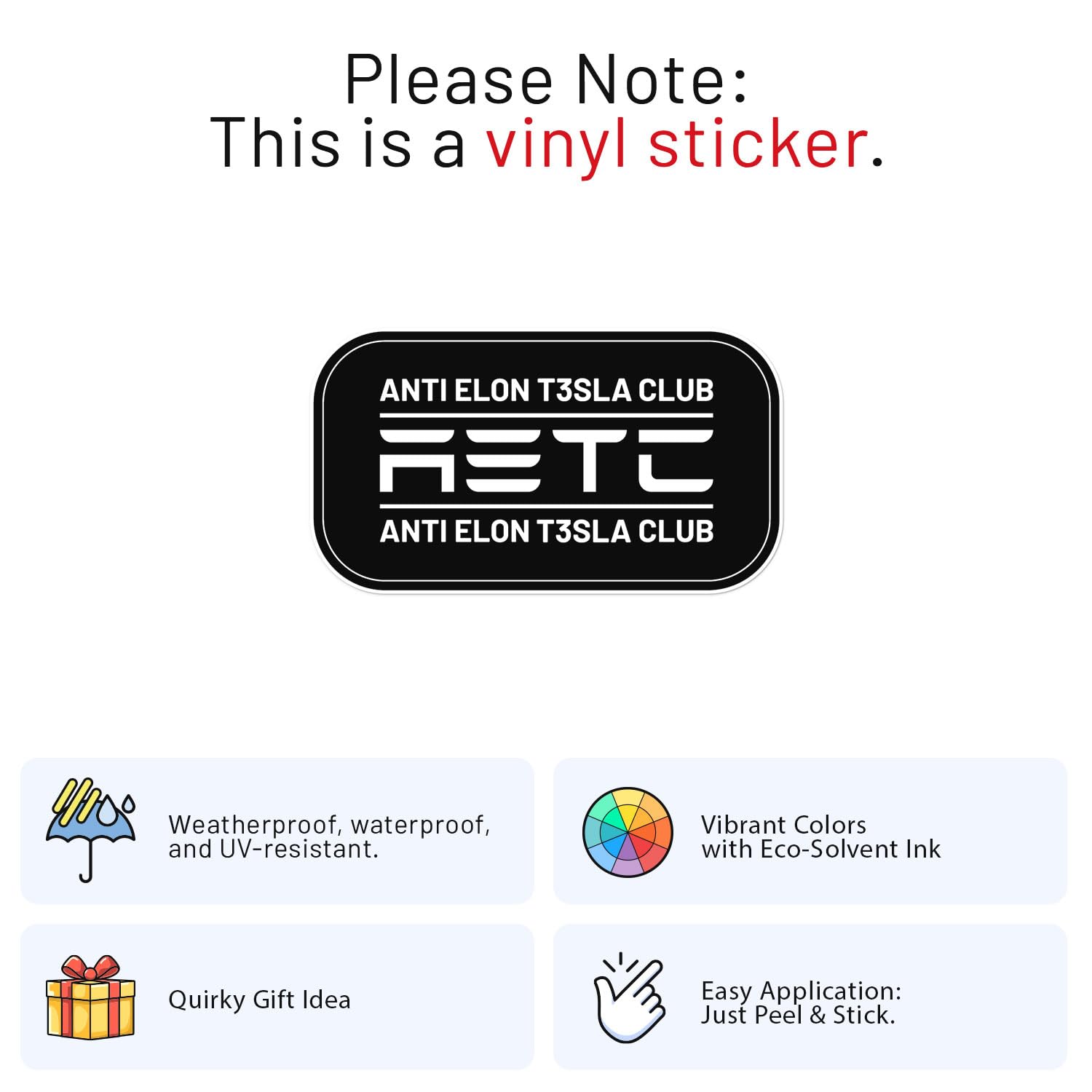 Anti Elon Club Sticker - Waterproof Vinyl Decal For Car Bumper, Laptop, Water Bottle, Bookcase, Wall, And Window, Size - 3'' Lon