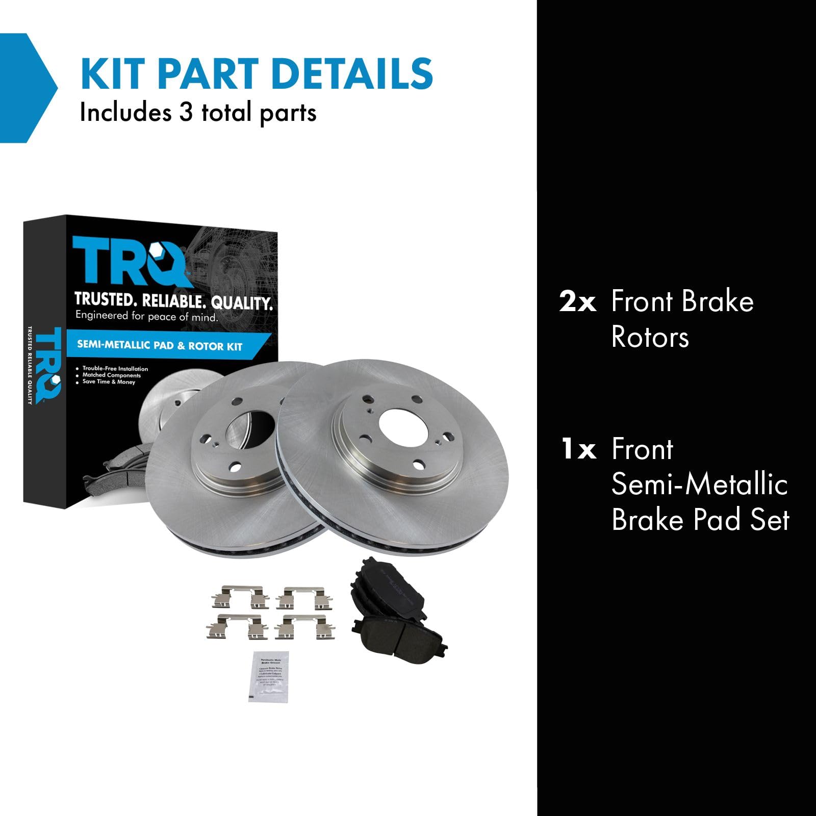 Trq Front Brake Pad & Rotor Kit Brake Pads Brake Rotor Semi-Metallic Compatible With 2002-2004 Toyota Camry