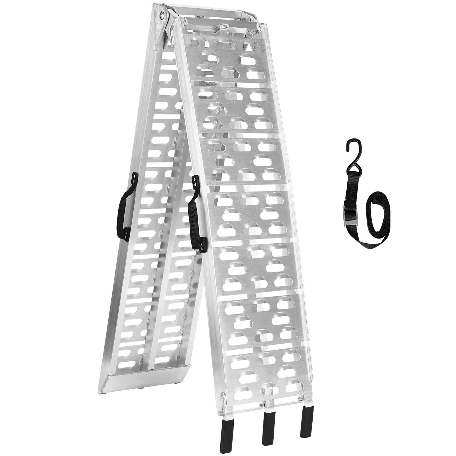 Maxivman Aluminum Motorcycle Ramp With Handle – 750 Lbs Capacity, 7.5Ft Folding Ramp With Load Straps For Pickup Trucks, Dirt Bikes, Motorcycles | 89' L X 12' W | 1 Pc