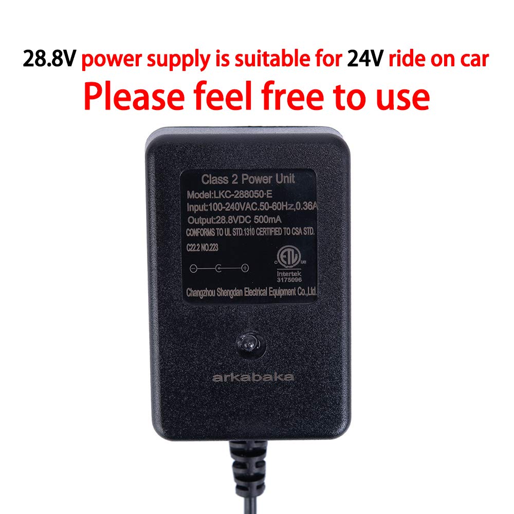 ARKABAKA 24V Charger for Ride-On Toys, Black, Model 24v500202, Compatible with 24 Volt Battery Ride-On Cars and SUVs