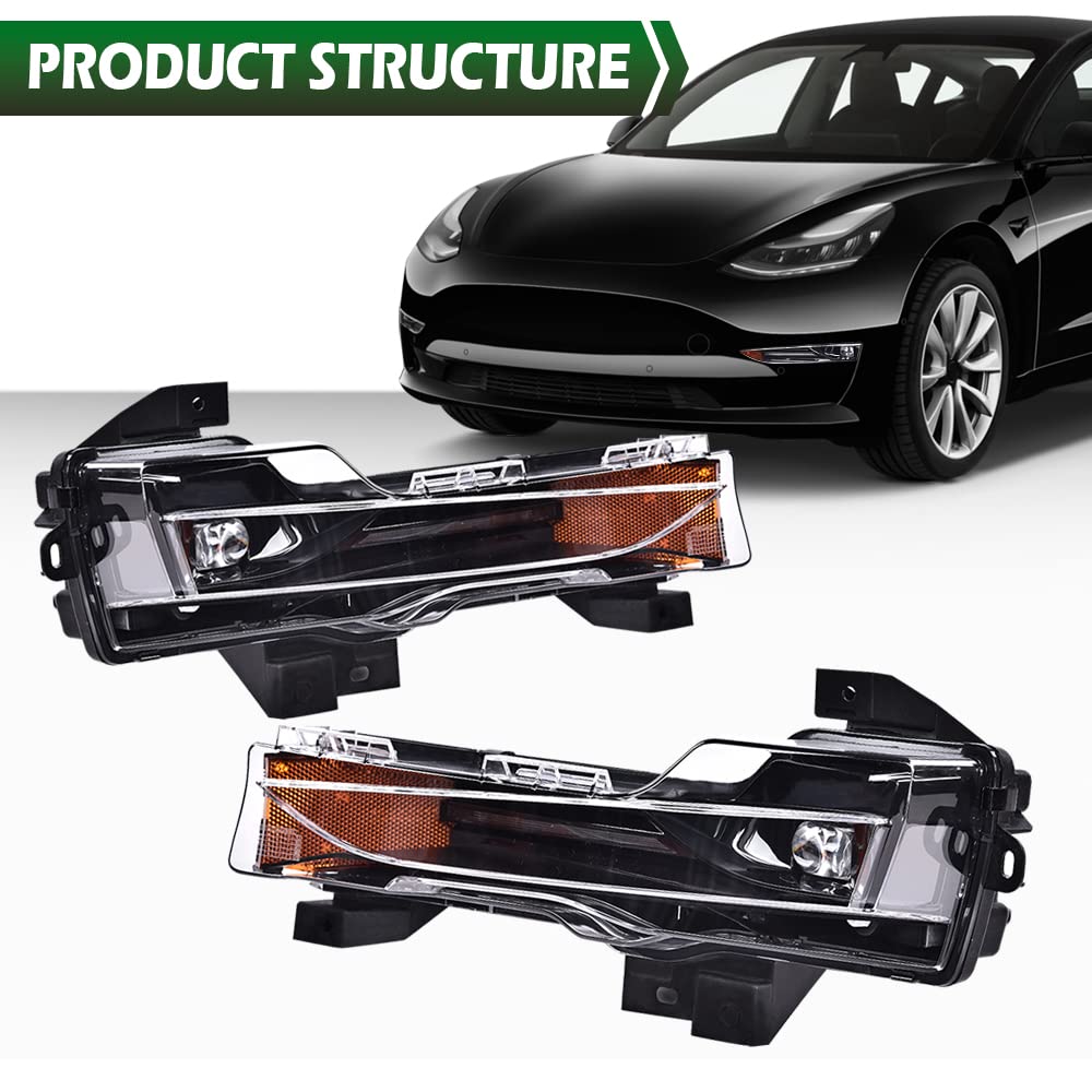 Grand Orange Fog Lights Pair Compatible With Tesla 3 2017-2023 /Fit Tesla Y 2020-2023 Led Drl Up-Level Driver & Passenger Side F