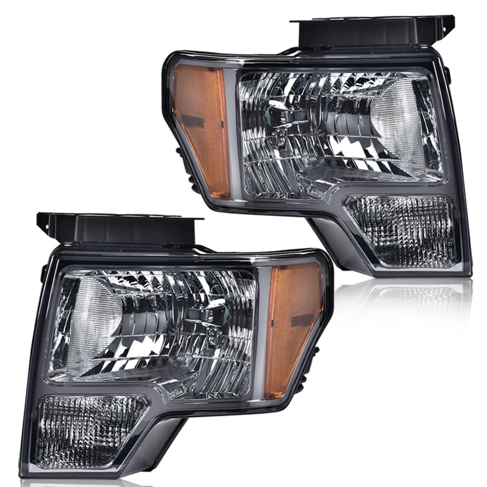 PIT66 Front Left & Right Headlights Assembly Headlamps 2 Pcs Compatible with Ford F150 2009 2010 2011 2012 2013 2014 Smoke Lens 