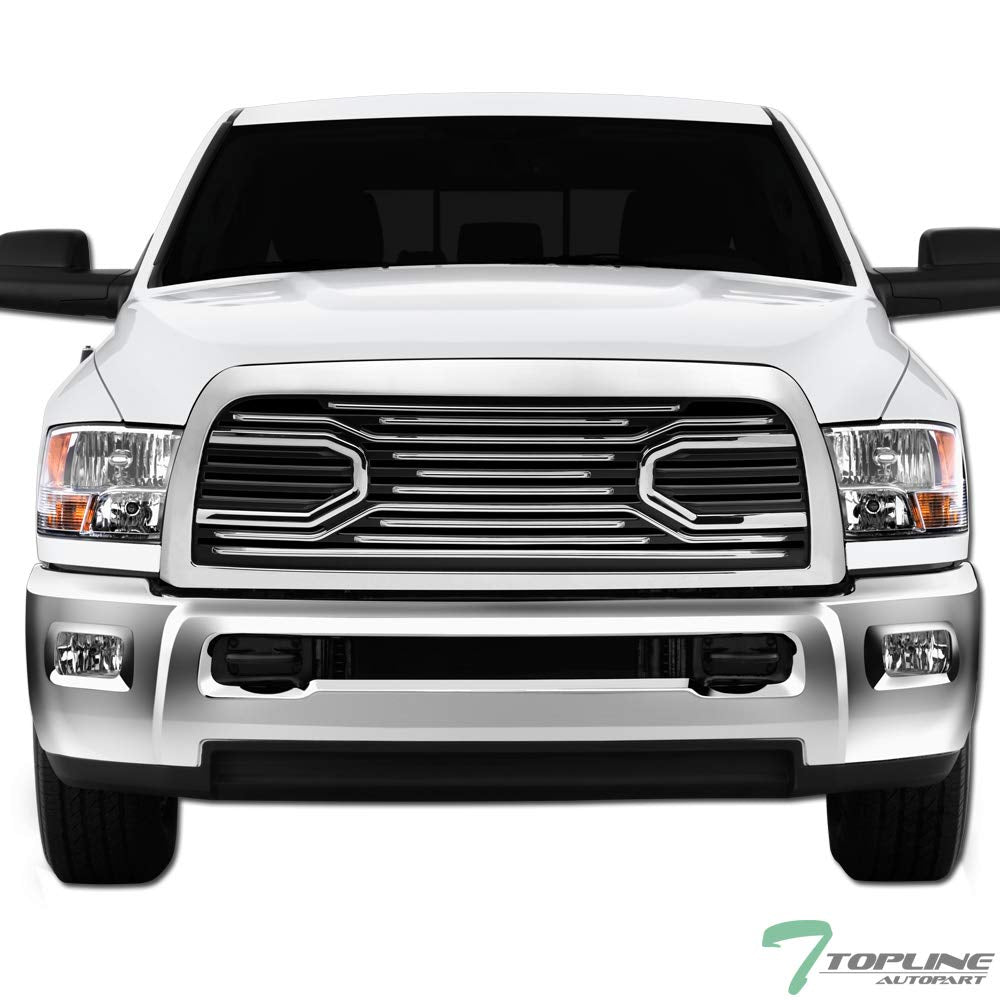 Chrome Big Horn Style Horizontal Front Hood Bumper Grill Grille Guard ABS With Shell Compatible With 10-18 Dodge Ram 2500/3500 /