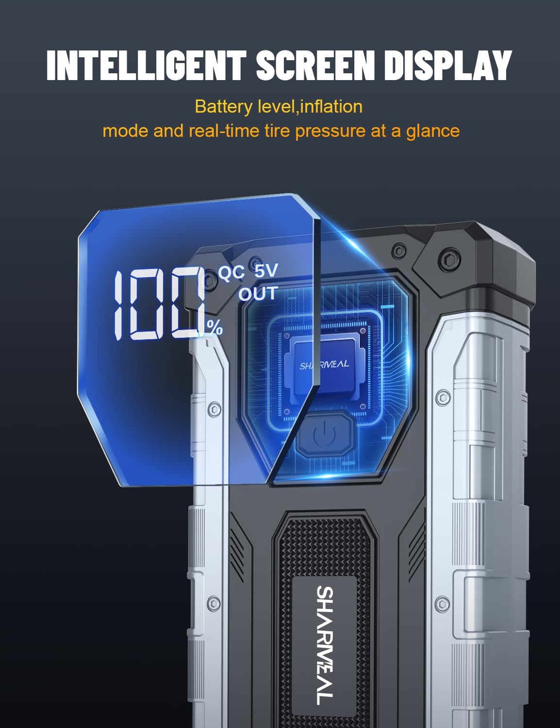 Sharmeal 6000A Car Battery Jump Starter, Portable 12V Jump Box with LED Light, Includes Charging Cable and Charger Block
