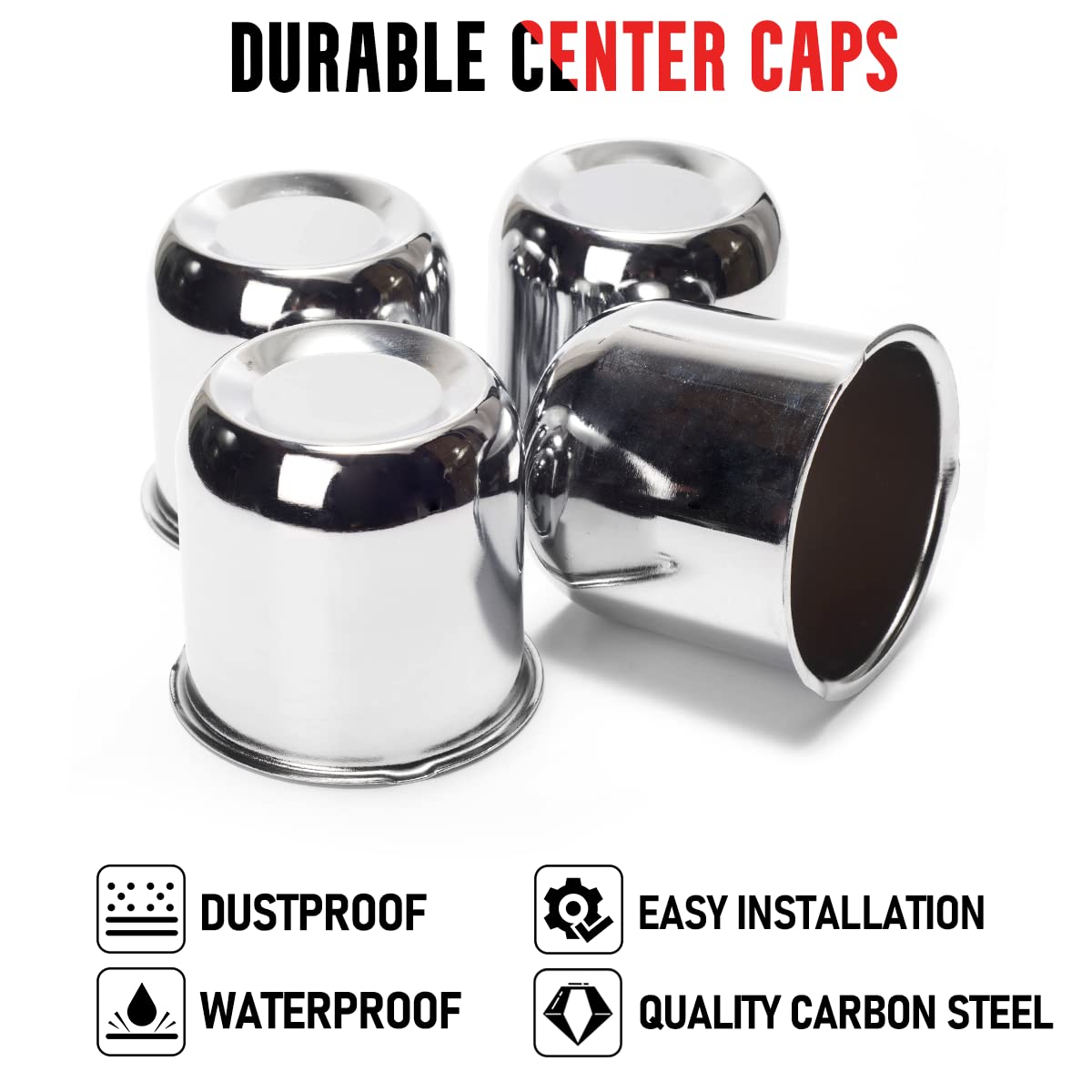 RTRHINOTUNING 4pcs 3.19inch Push Through Wheel Center Caps Chrome Silver Truck Trailer Wheels Center Cap for 3.19'' Rims Hole 3.