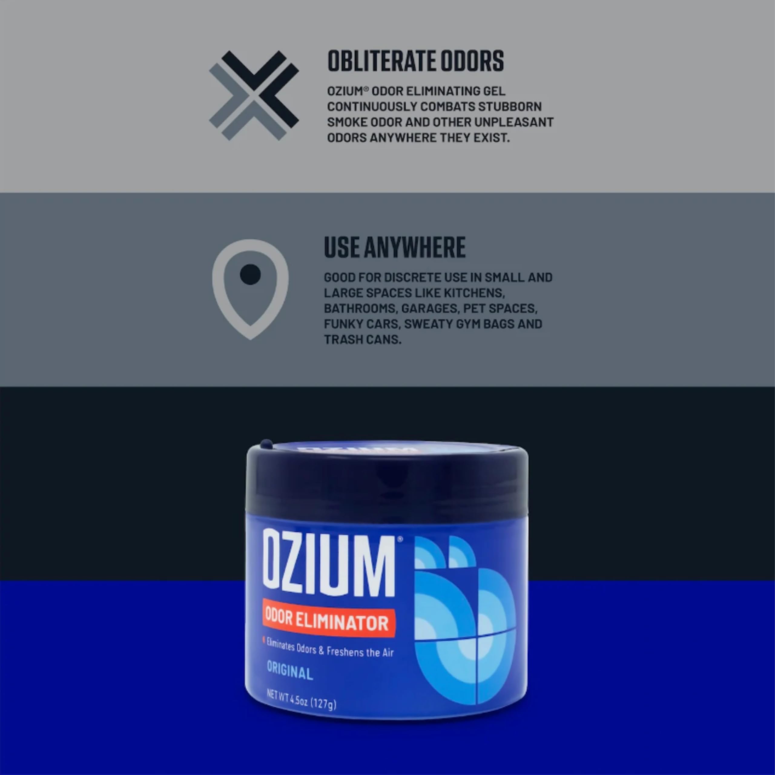 Ozium 4.5 Oz. Odor Eliminating Gel for Homes, Cars, Offices and More, Carbon Black Scent