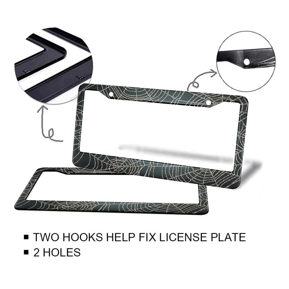 Hosnye Spider Web License Plate Frame Halloween Background Metal 2 Pcs 2 Holes Black Licenses Plates Frames Front Licenses Plate