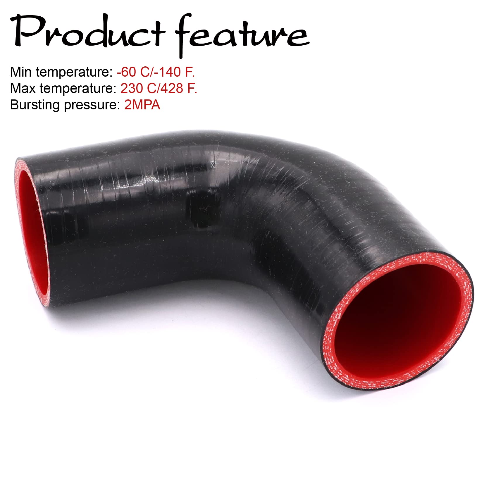 TuoLauthon 90 Degree 2 inch(51mm) Elbow Coupler Hose,4-Ply Reinforced,Length 4 inch(102mm) with 2PCS Clamps for Turbo/Intercoole