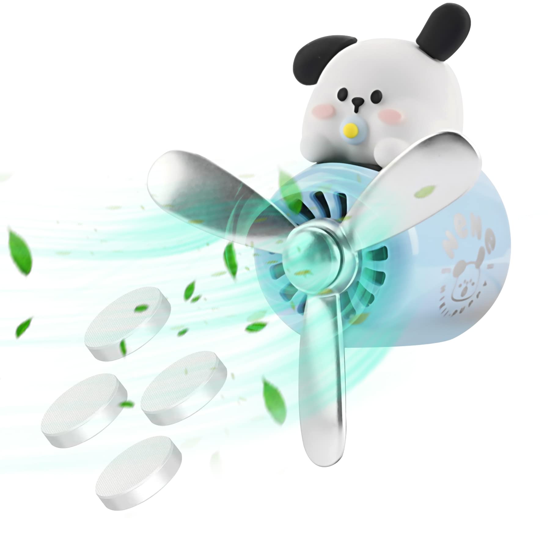 Jimtyee Car Air Fresheners Cute Cartoon White Puppy Pilot Car Diffuser Rotating Propeller Automotive Air Outlet Fan Creative Car