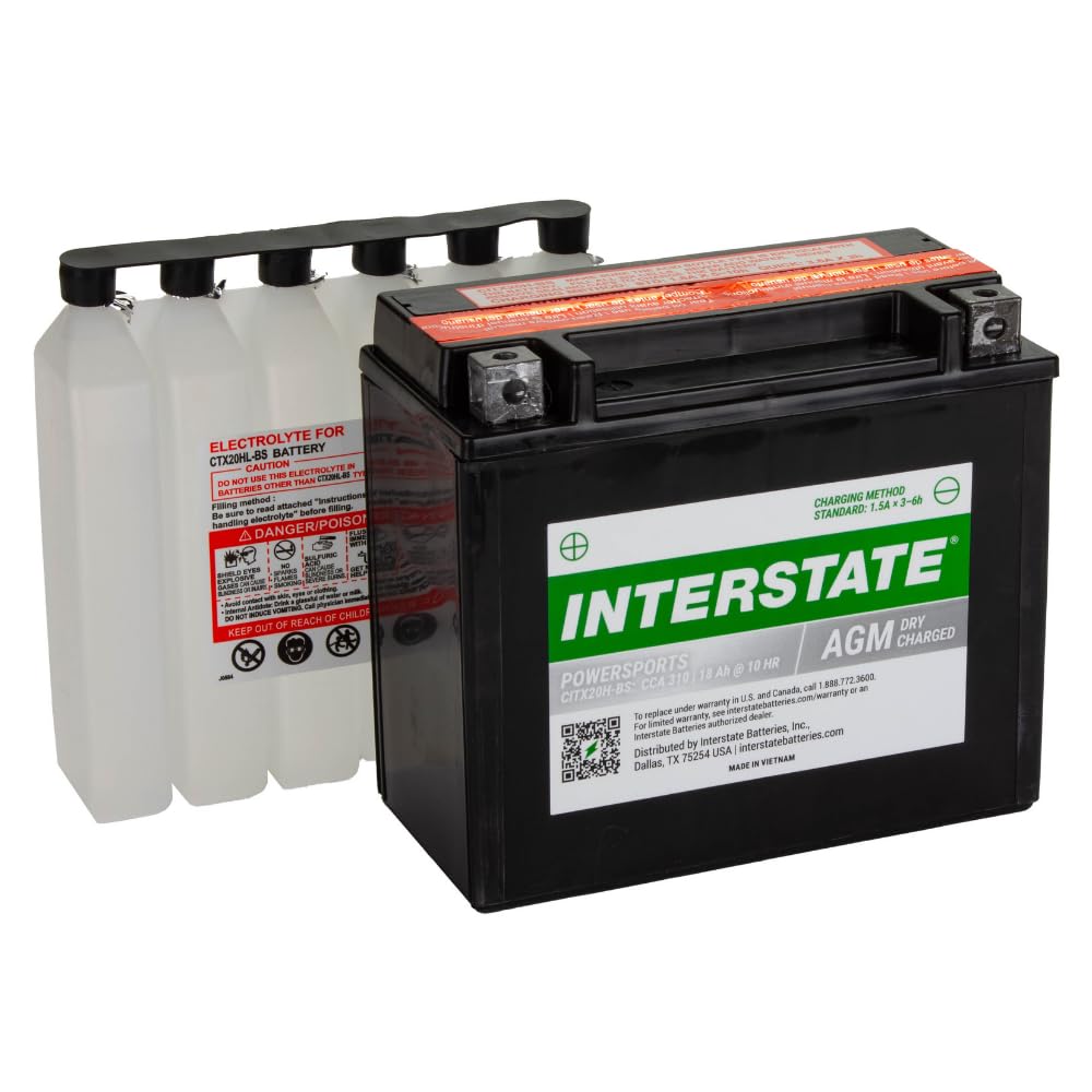 Interstate Batteries YTX20H-BS 12V 18Ah AGM Powersports Battery 310CCA for Arctic Cat, Harley, ATVs, Snowmobiles