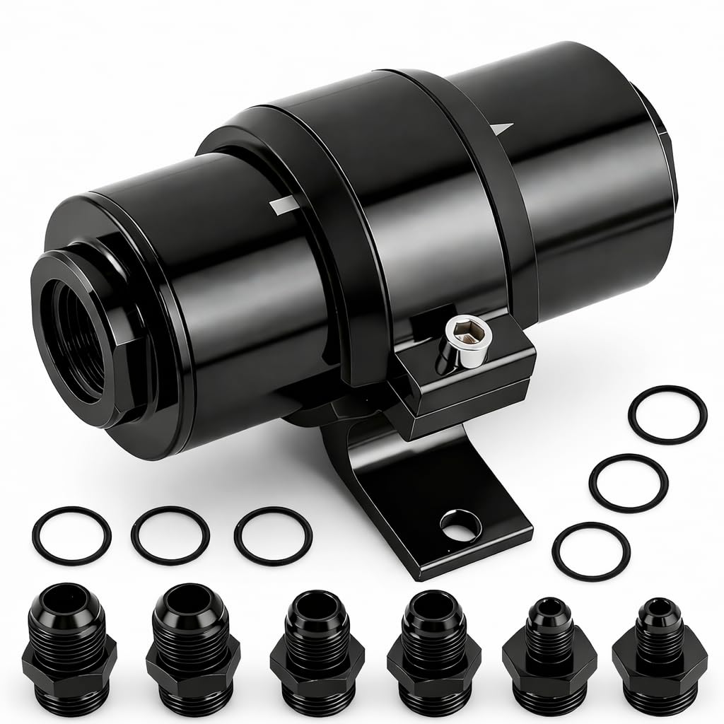 10 Micron Inline Fuel Filter Kit, Fits 6AN/8AN/10AN Fuel Lines with 50mm Mount Bracket & Adapter, High-Pressure Aluminum Filter,