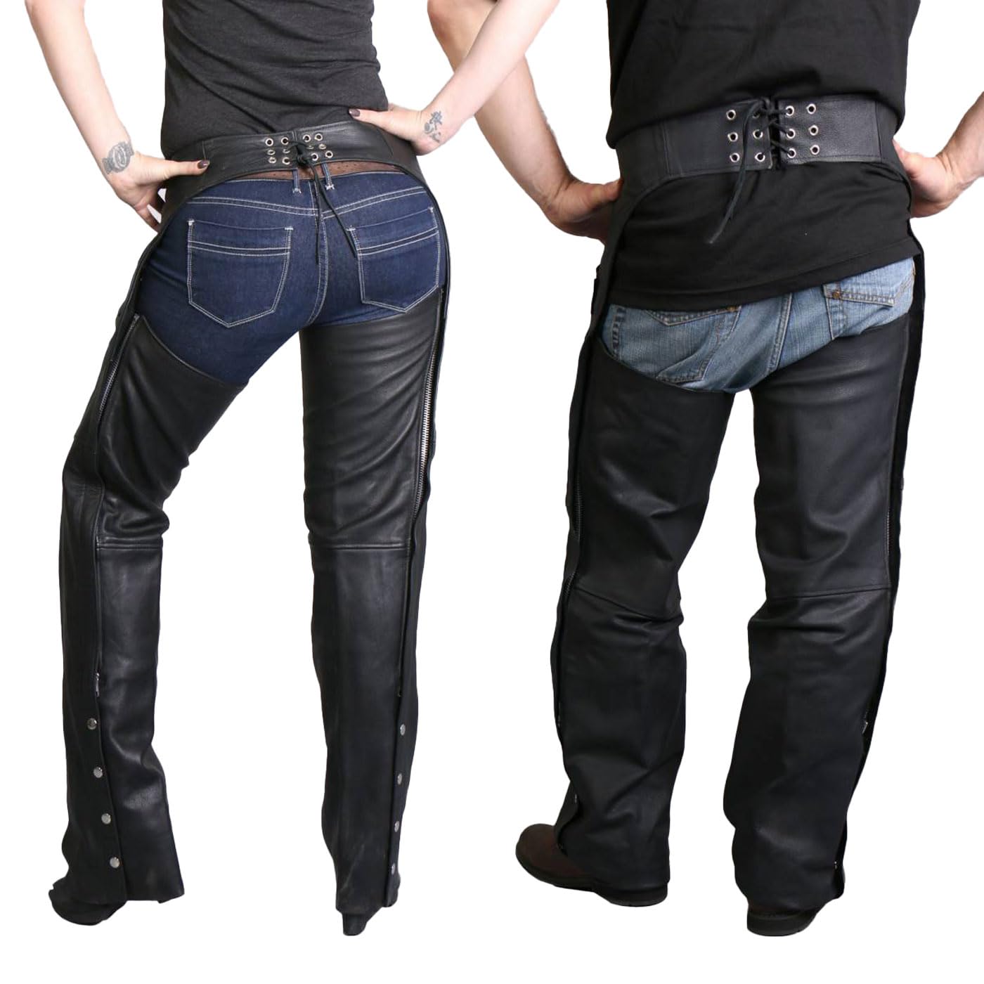 Hot Leathers Fully Lined Leather Chaps (Black, XX-Small)
