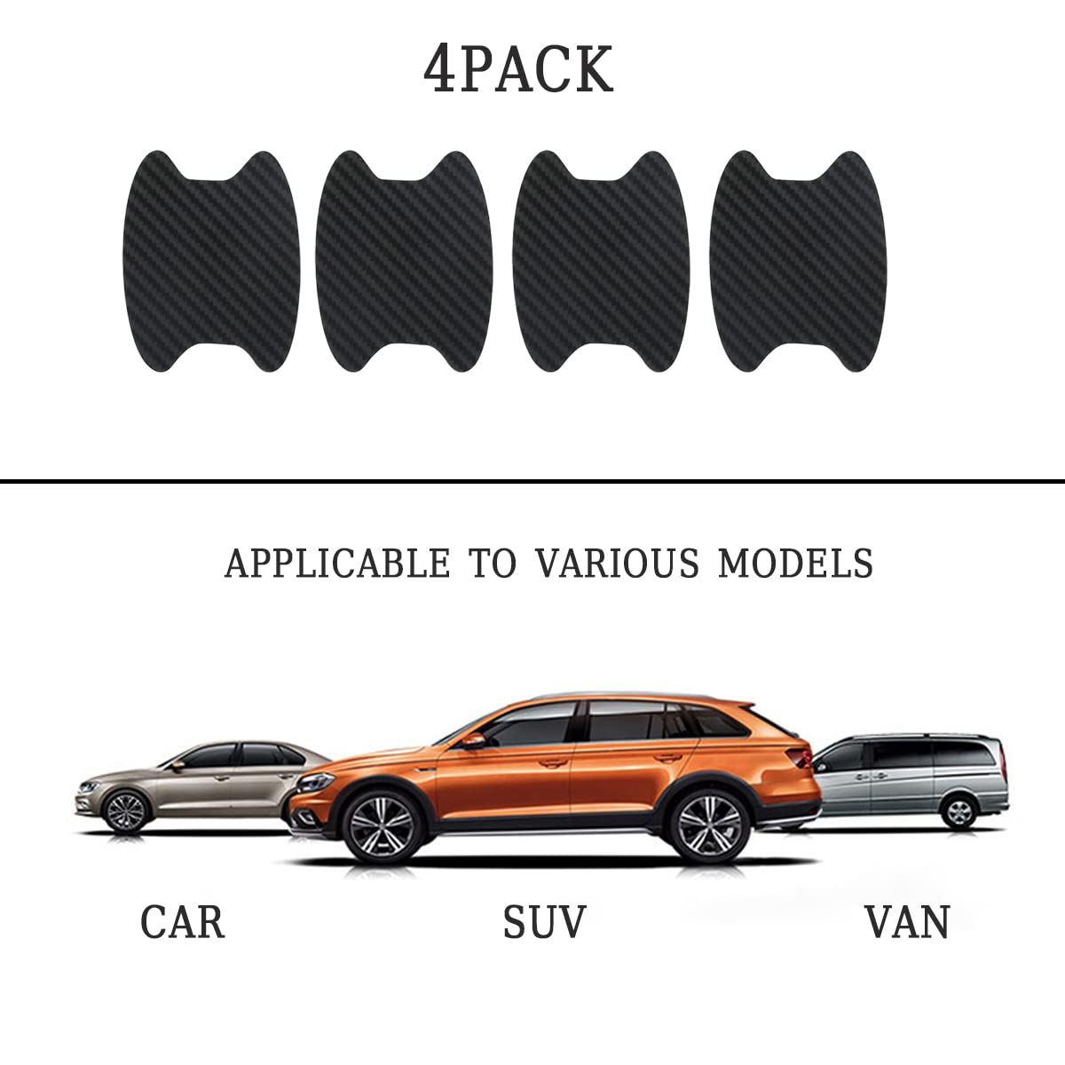 4Pcs Sticker, Carbon Fiber Anti-Scratches Car Door Cup Protector, Non-Marking Auto Door Handle Protective Film, Universal For Most Car Handles (Black/4Pcs)