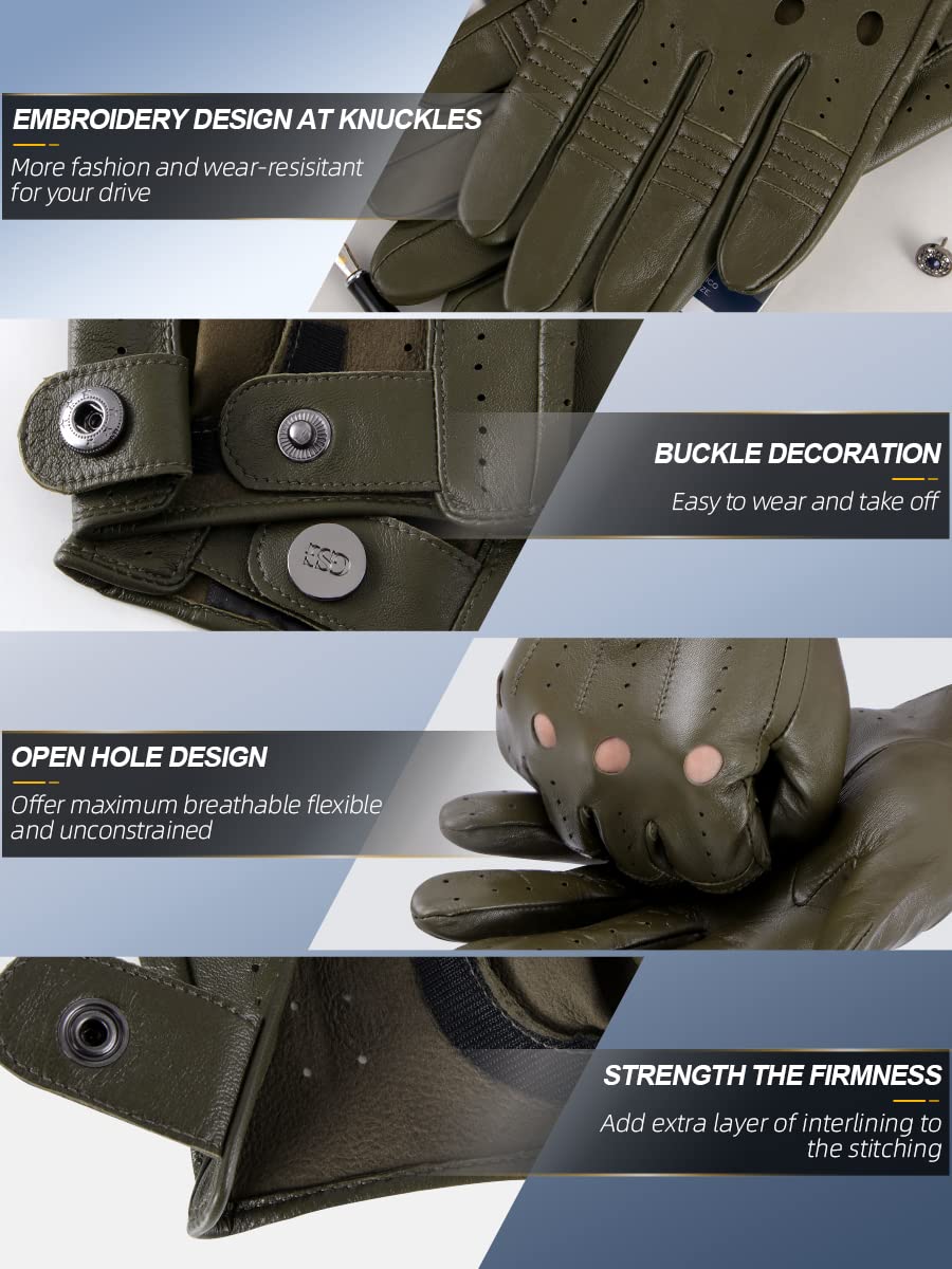 Gsg Men Genuine Leather Gloves Army Green Unlined Biking Touchscreen Driving Gloves Small,Army Green Palm Hole