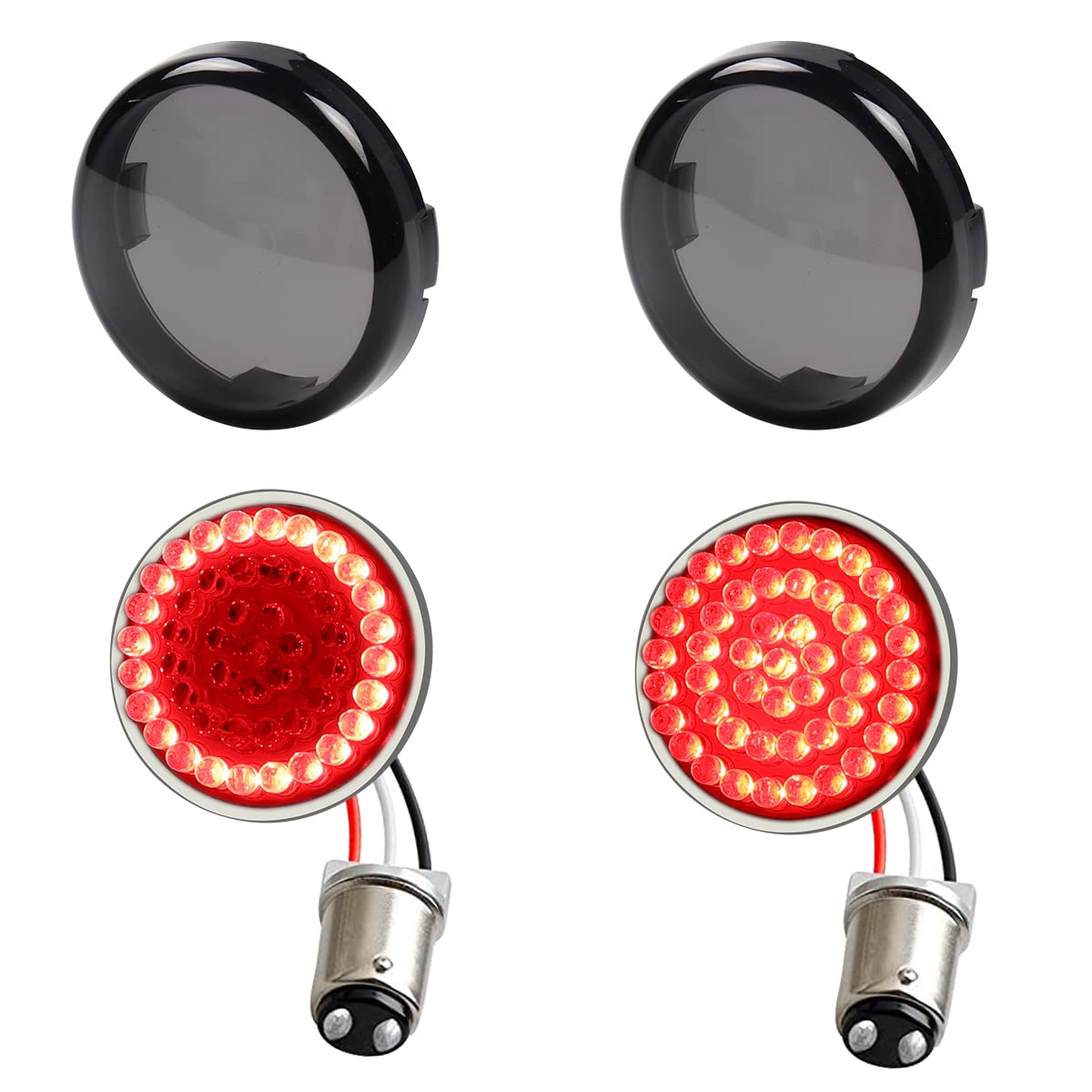 Motoparacc 1157 Rear Led Turn Signal Lights, 2 Inch Bullet Red Brake Tail Light With Smoked Lens Cover For Harley Sporster 1200,