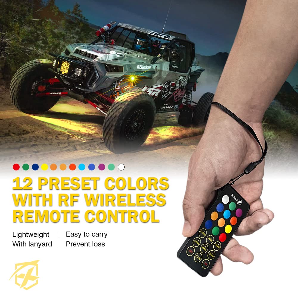 Xprite Rgbw Led Rock Lights Kit W/Bluetooth & Wireless Remote Controller, Multicolor Cars Underglow, Whee Well, Footwell Neon Li