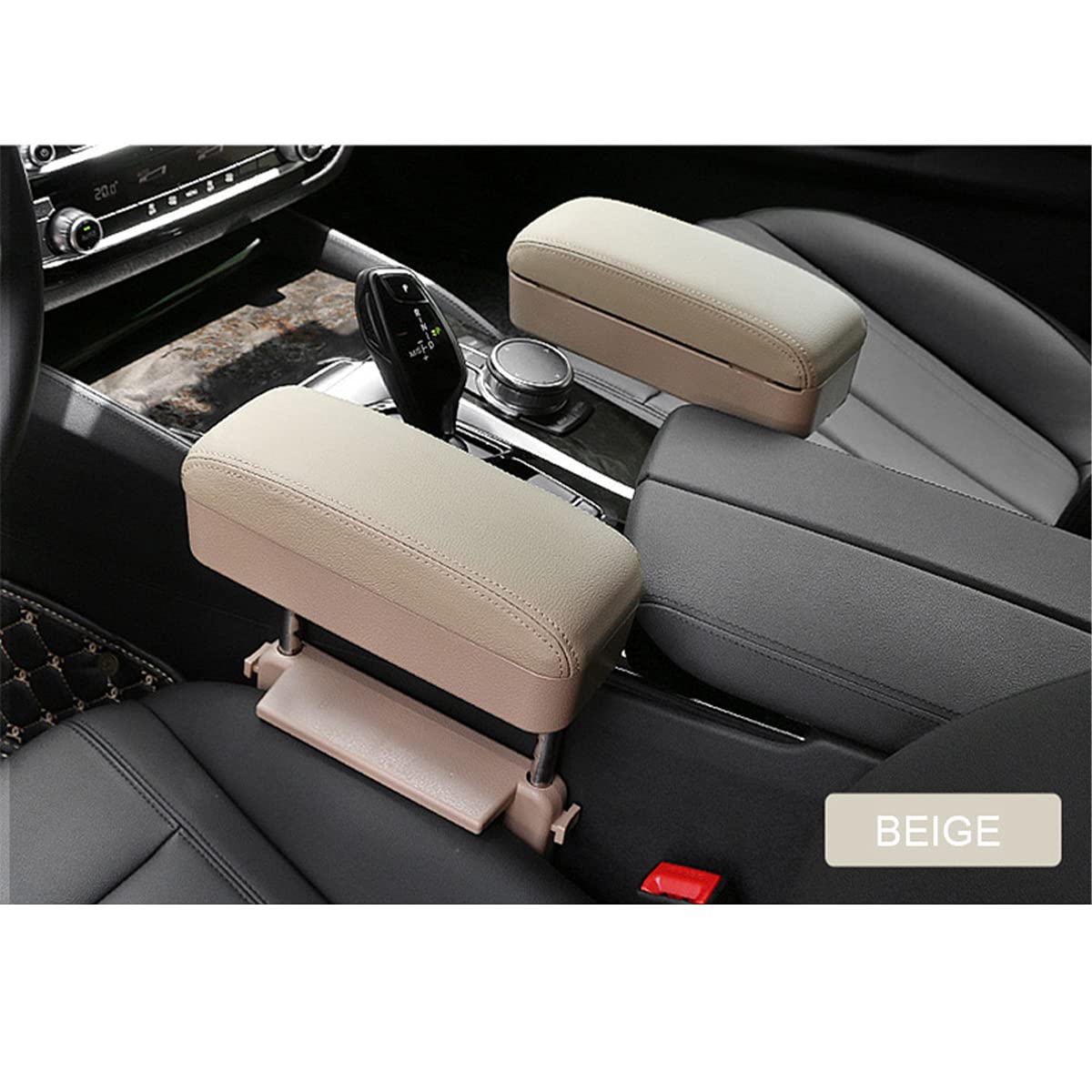 AOWIS Car Console Armrest Box Arm Rest Height Adjustable Comfort Elbow Pad Universal (Beige)