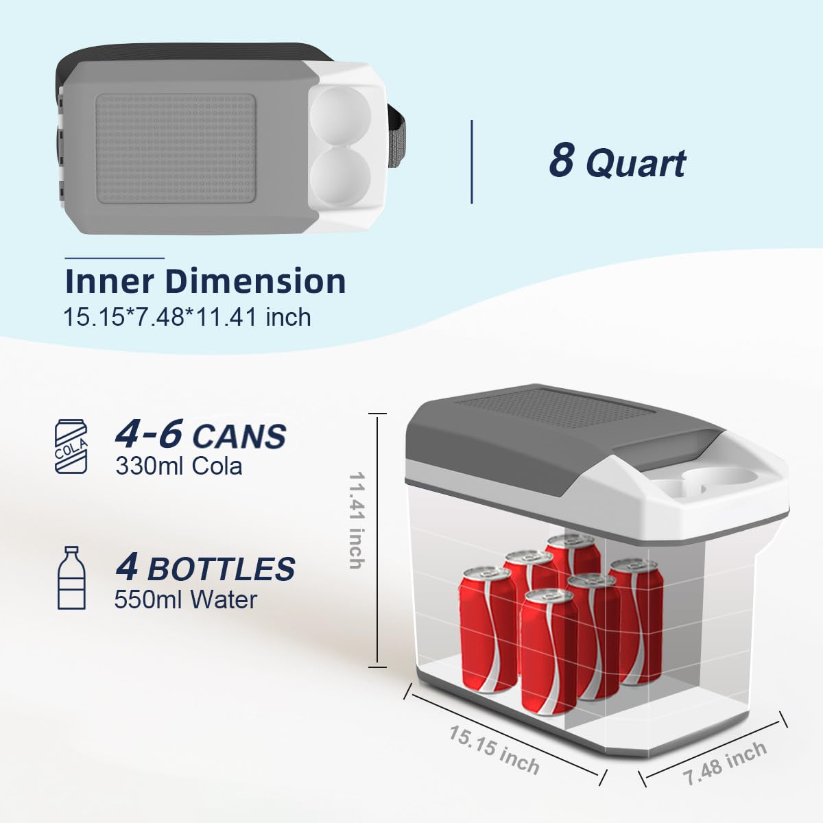 TREFAN 8 Liter/Quart Electric Car Cooler & Warmer 12v Plug in Cooler with AC/DC Car Mini Fridge Portable Electric Cooler for Car