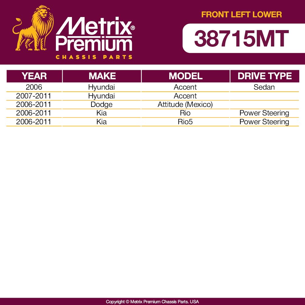 Metrix Premium Chassis Parts - Front Left Lower Control Arm Fits 2006 Hyundai Accent, 2007-2011 Hyundai Accent, 06-11 Dodge Atti