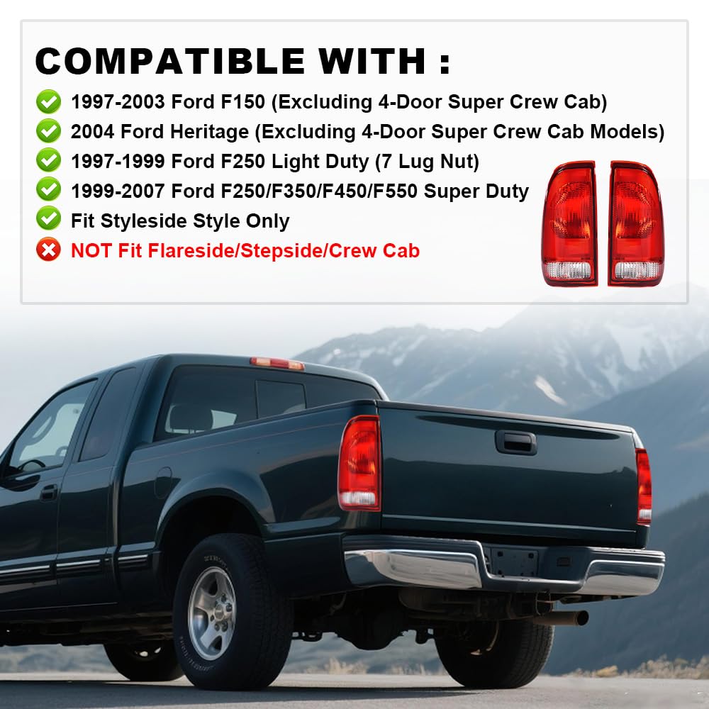 Pit66 Tail Lights Rear Light Lamp Assembly Compatible With Ford F150 Stepside 1997-2004/Fit F250 1997-1999/Fit F250 F350 F450 F5