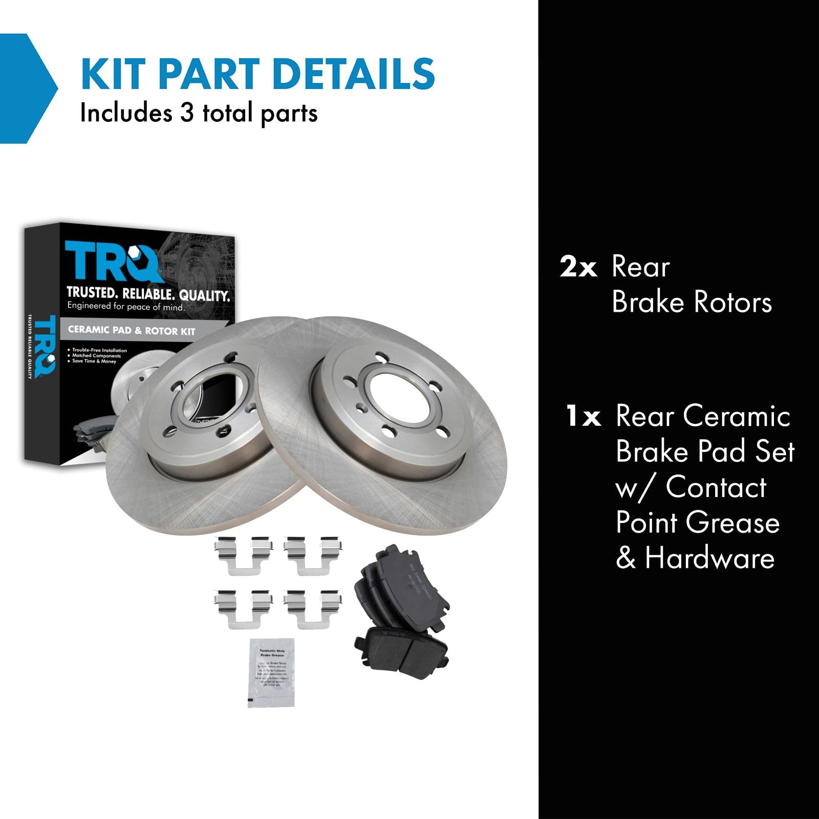 TRQ Rear Brake Pad & Rotor Kit Brake Pads Brake Rotor Ceramic Compatible with 2006-2009 Audi A4 A4 Quattro