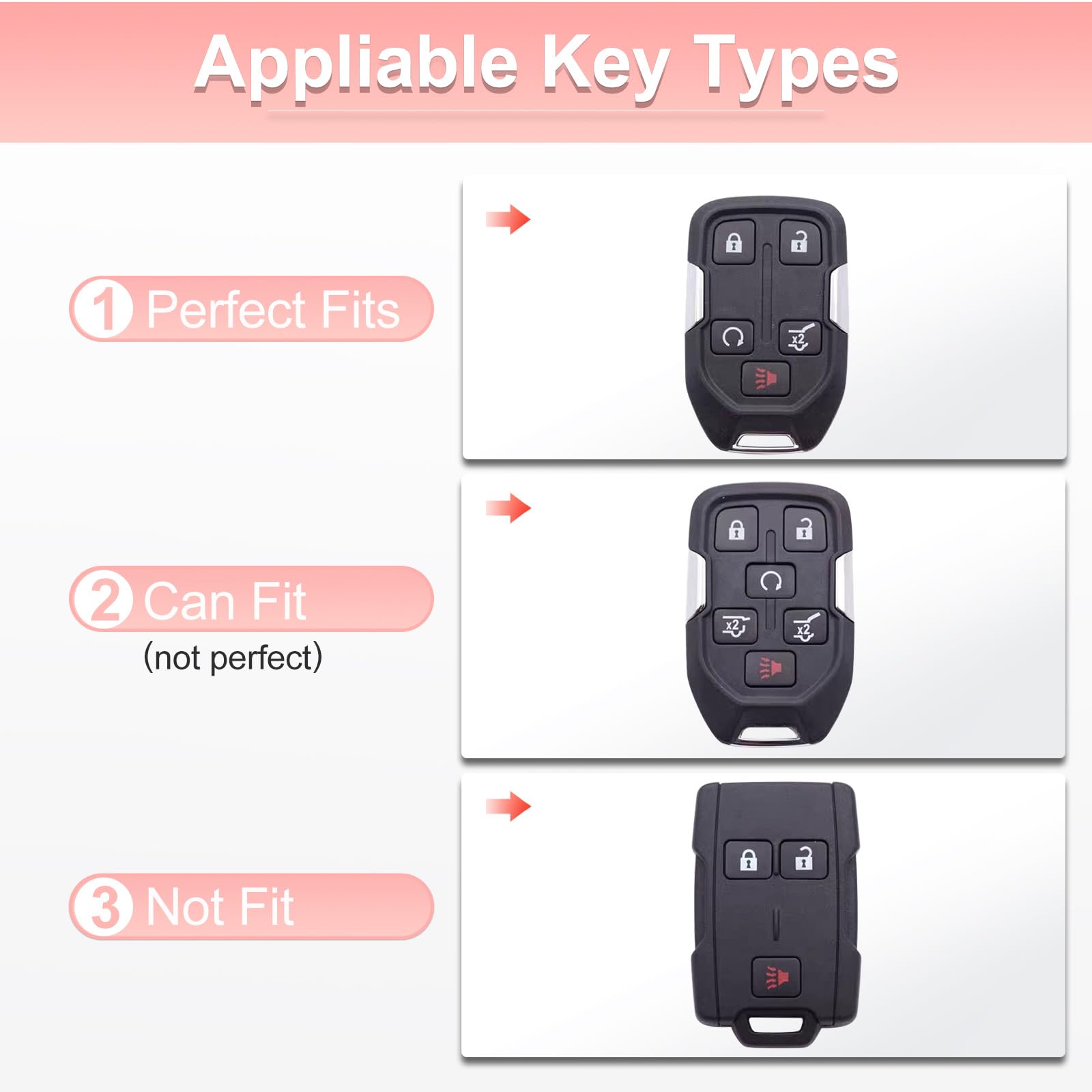 Pangpai Pink Key Fob Cover for Chevy GMC, Soft TPU Key Case Protection with Bling Keychain Fit for Silverado GMC Sierra 1500 250