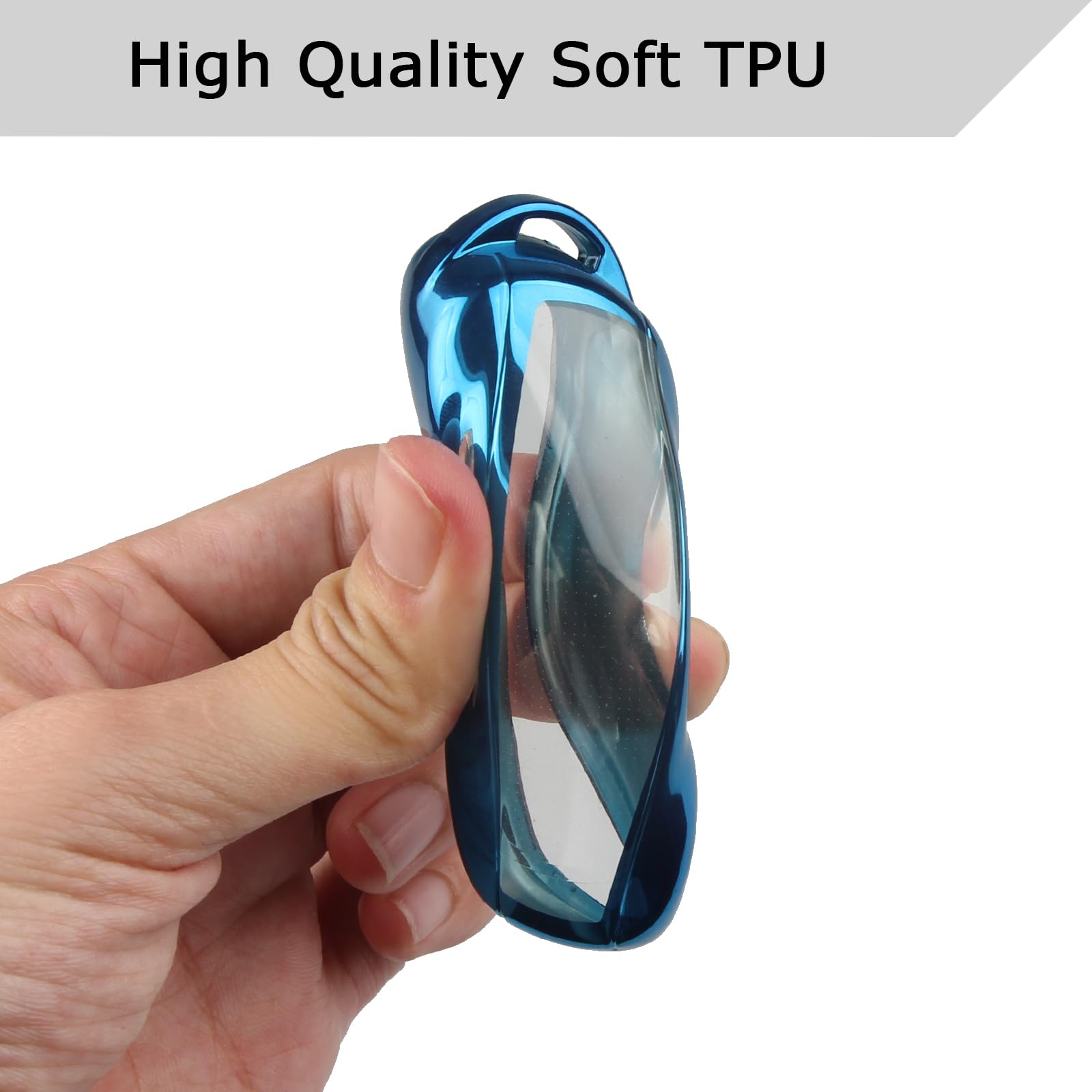 Qbuc For Tesla Key Fob Cover With Keychain Soft Tpu Protection Case Compatible With Tesla Model 3 / Y (Blue)