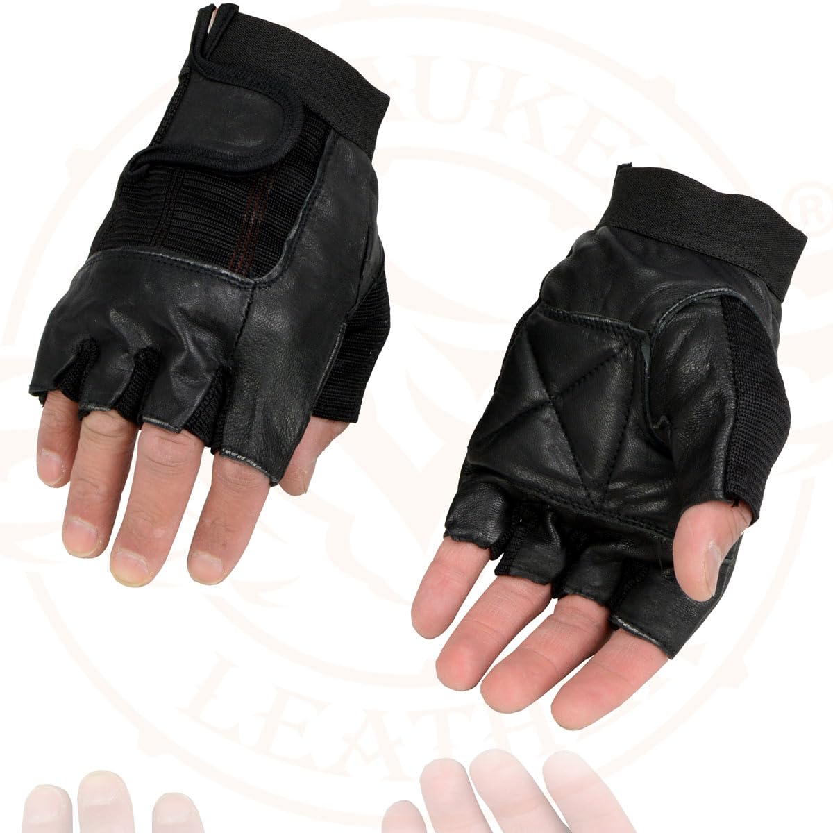 Milwaukee Leather Sh217 Men'S Black Leather Gel Padded Palm Fingerless Motorcycle Hand Gloves W/Breathable Mesh Material - Mediu