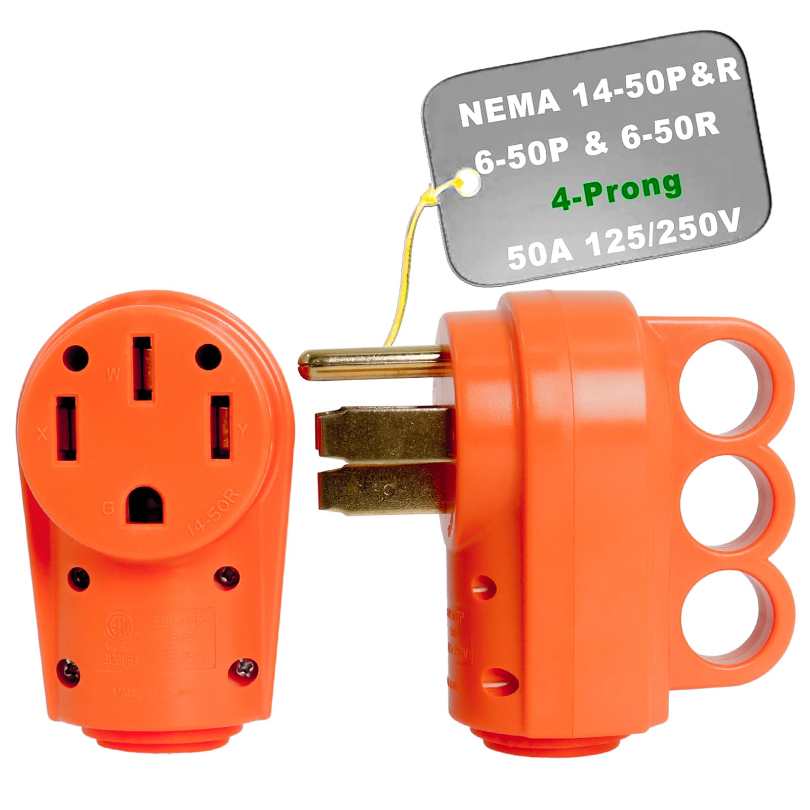50 Amp Male And Female Rv Plug Set 14-50P/50R Rv Power Cord Male/Female Replacement Socket Plug Combo Kit 125/250V For 6/3 + 8/1