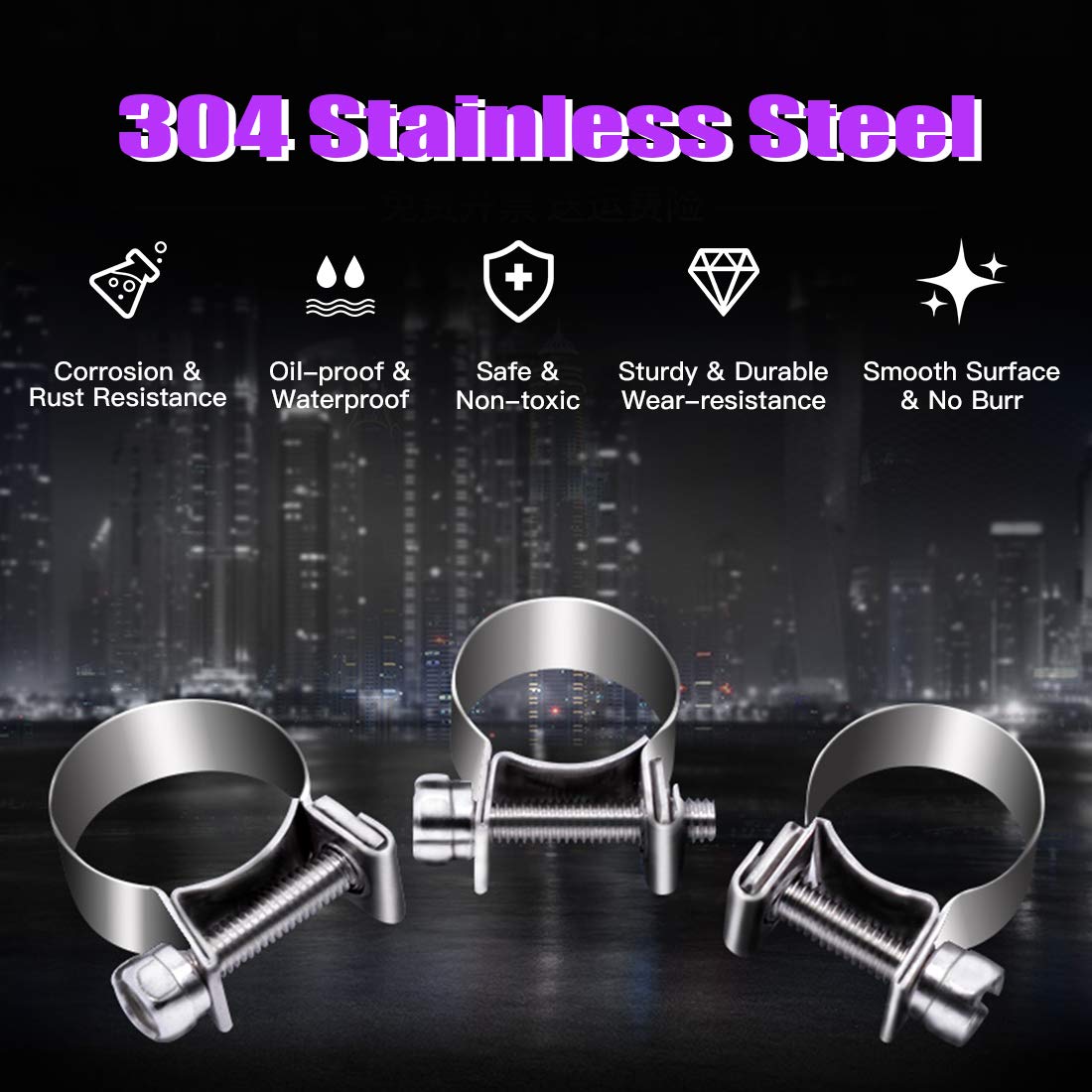Swpeet 50Pcs 10 Sizes 304 Stainless Steel Mini Fuel Injection Line Style Hose Clamp Assortment Kit Perfect For Automotive, Agric