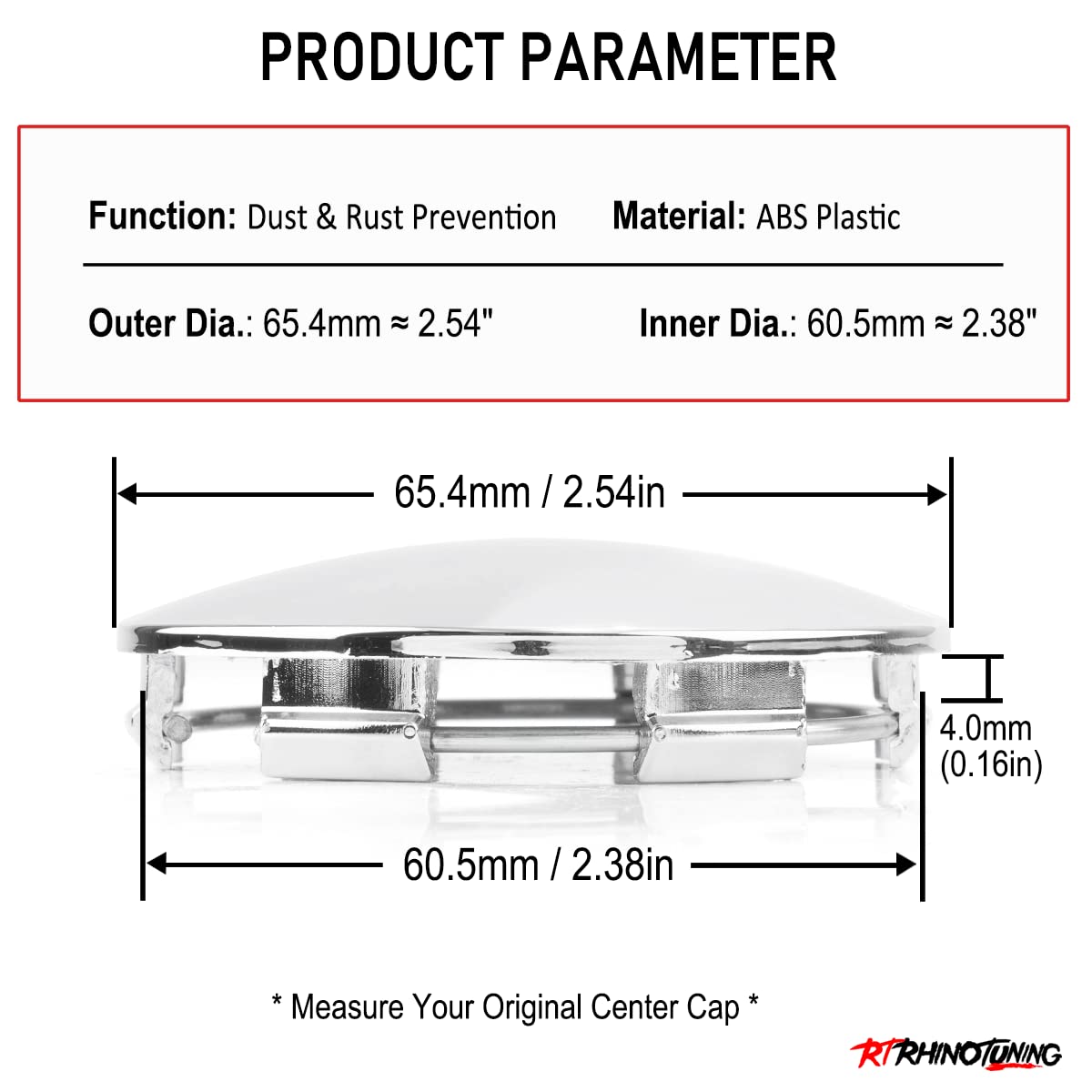 65Mm(2.54In)/61Mm(2.38In) Chrome Silver Car Wheel Center Hub Caps Set Of 4 For Vossen Cv3 Cv5
