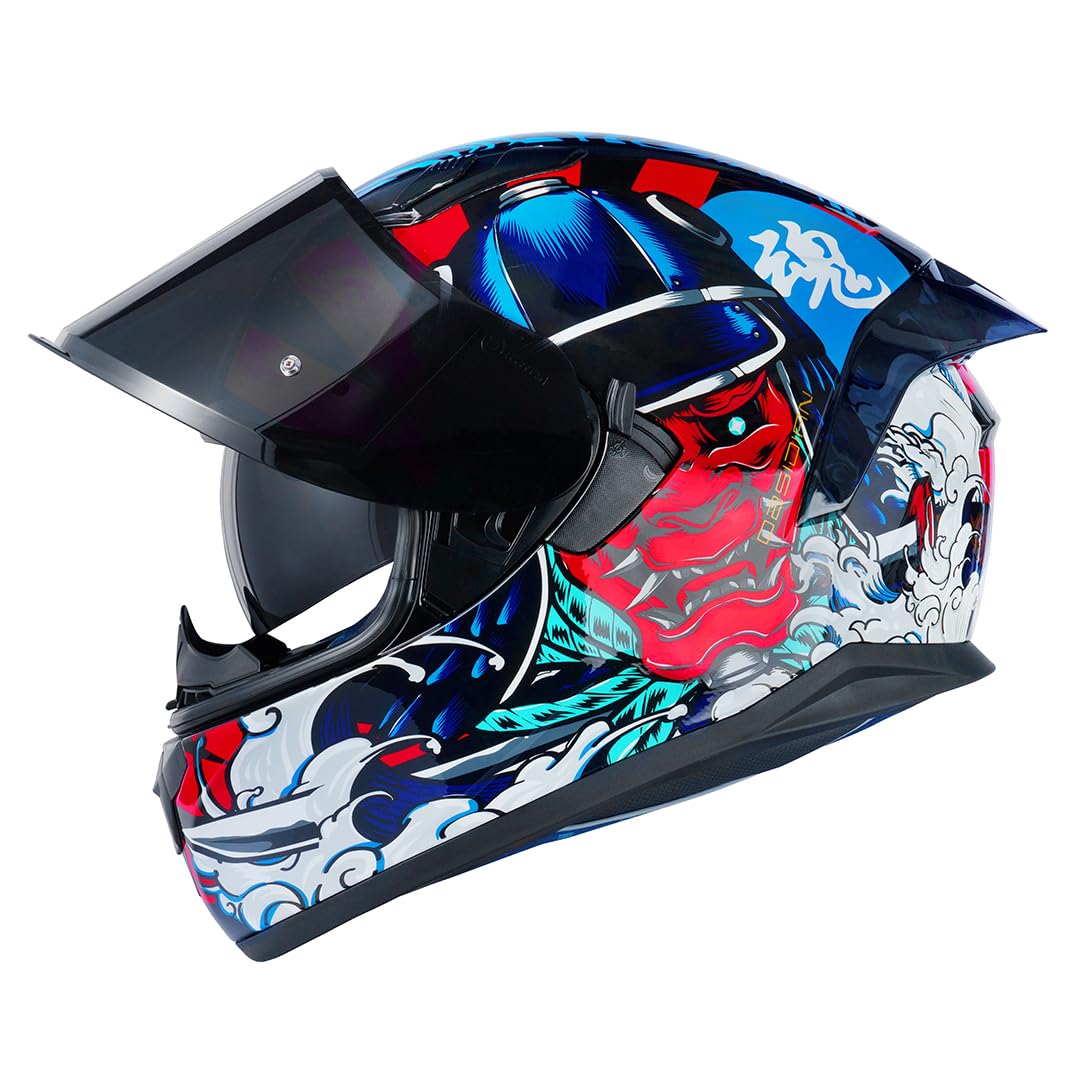 HAX Obsidian Full Face Dual Visor Adult Motorcycle Helmet for Motorbike Street Bike with Pinlock Ready DOT Approved Samurai Red